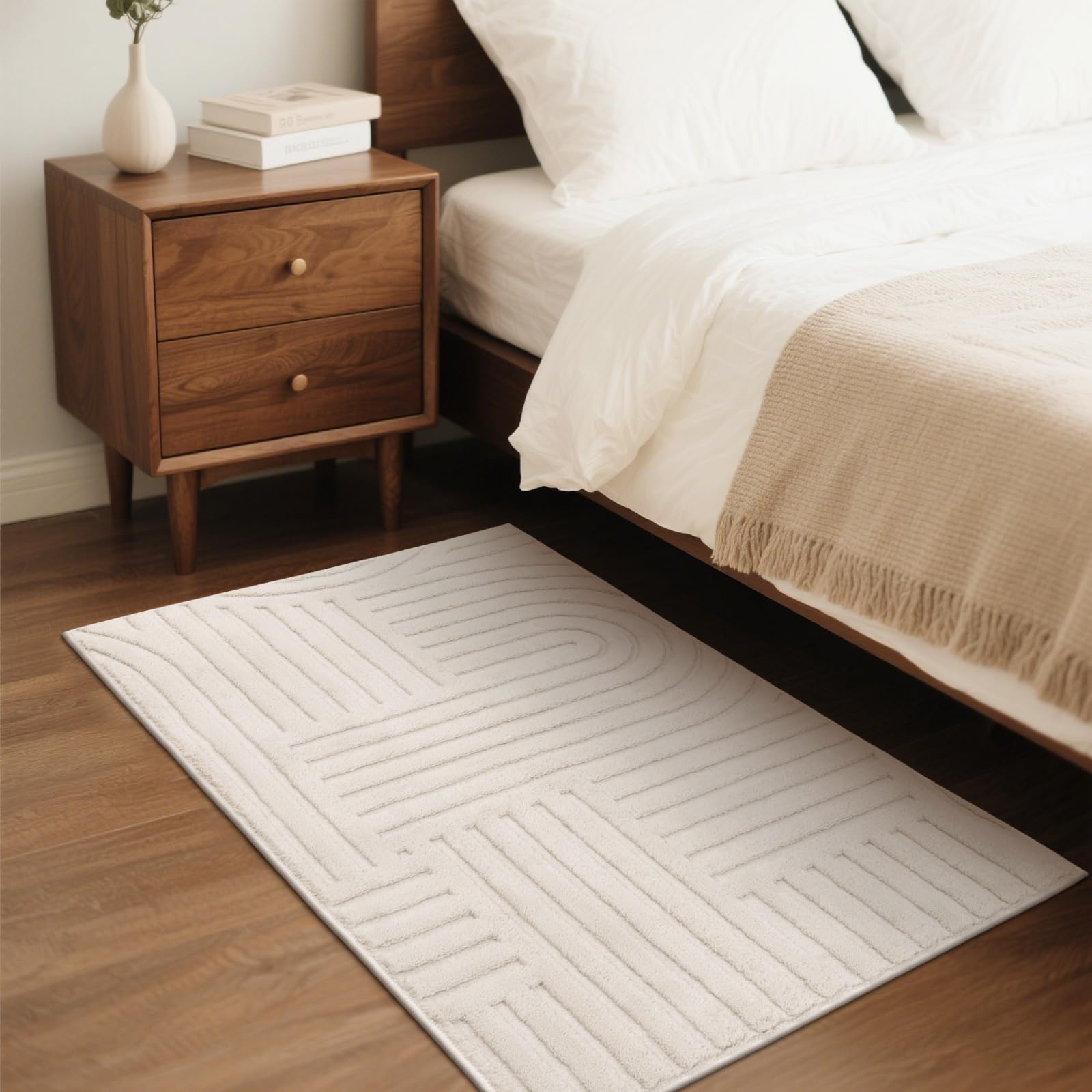 SHACOS Soft Cozy Fluffy Arch Pattern High-Low Pile Small Rug 2x3 Non Slip Washable Textured Minimalist Area Rugs Modern Geomet