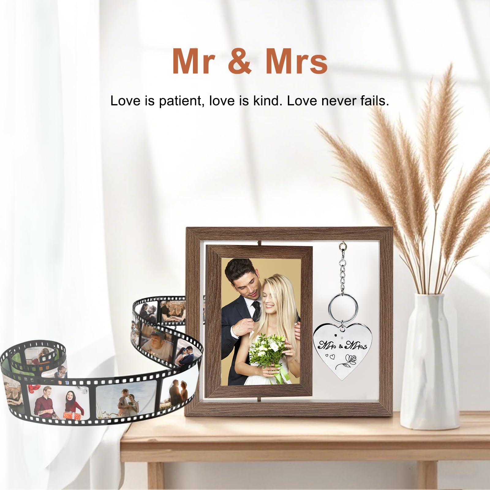 Wedding Gifts Bridal Shower Gifts Engagement Gift for Couples,4x6 Mr & Mrs Wedding Picture Frame,Love is Patient Love is Kind Pi