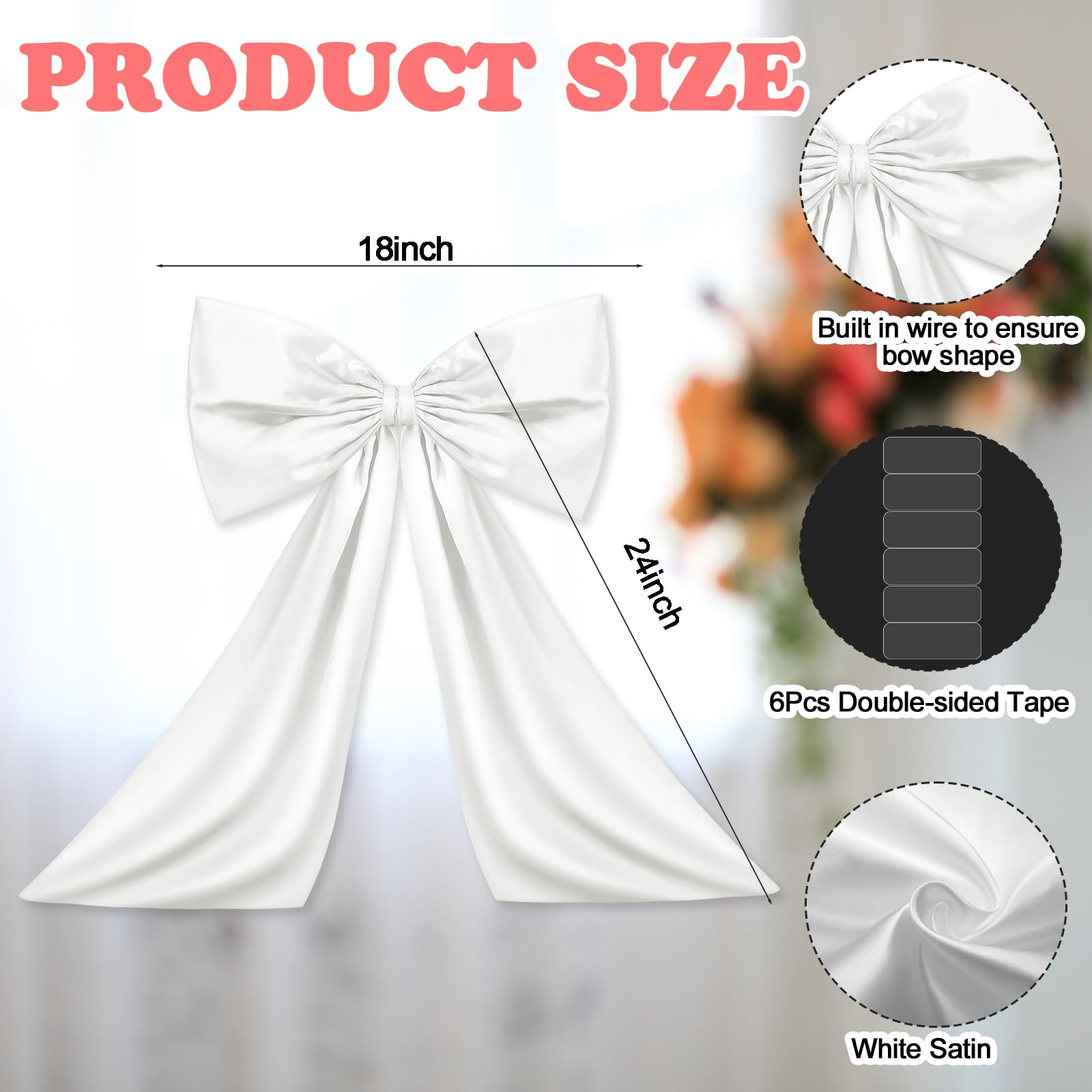 Wavwavw Bow Decor Large Bow for Room, Coquette Giant Ribbon Tie for Birthday Party Backdrop Wall Decor(White,18 x 24 Inches)