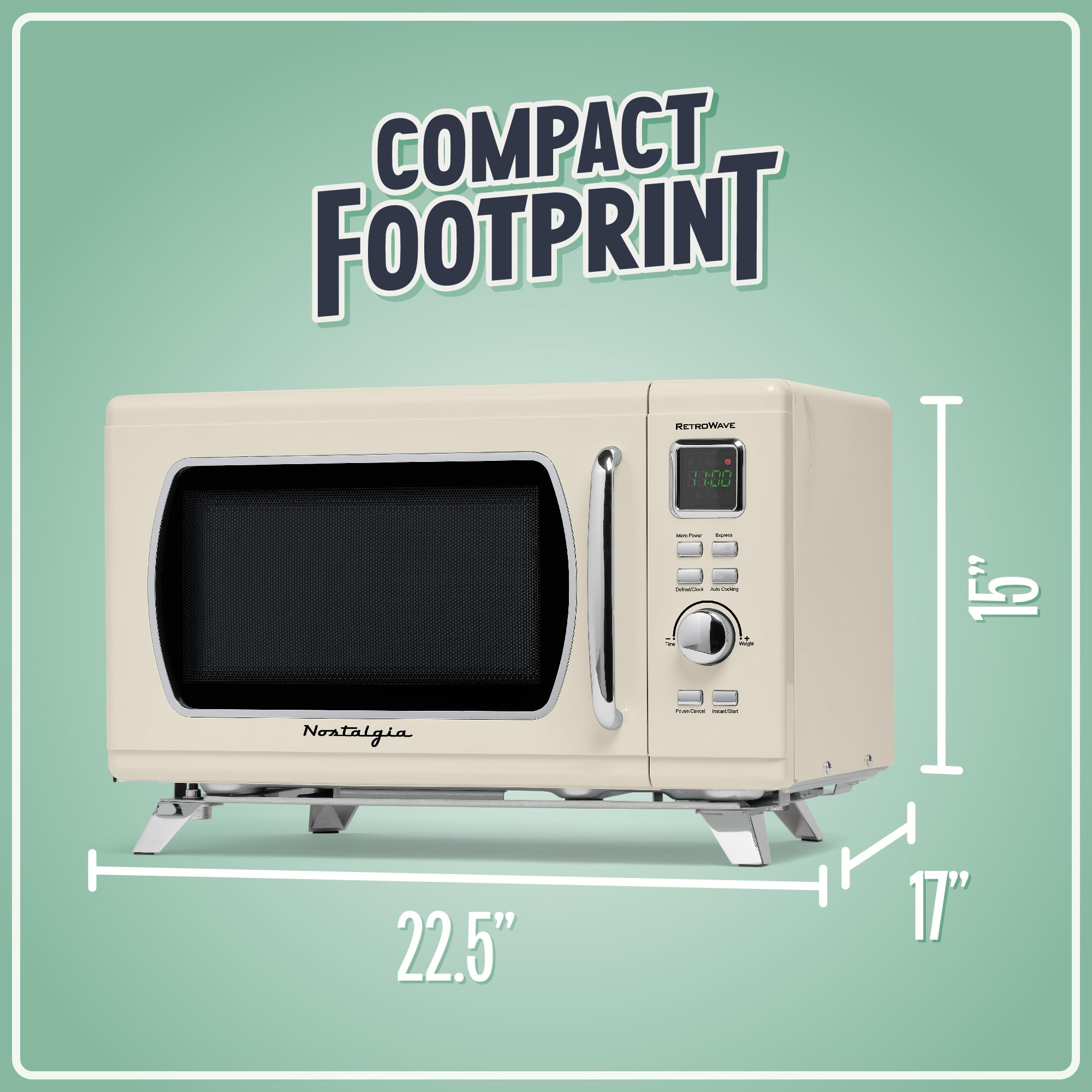 Nostalgia Mid-Century Retro Countertop Microwave Oven - Large 900-Watt - 0.9 Cu Ft - 8 Pre-Programmed Cooking Settings - Digital
