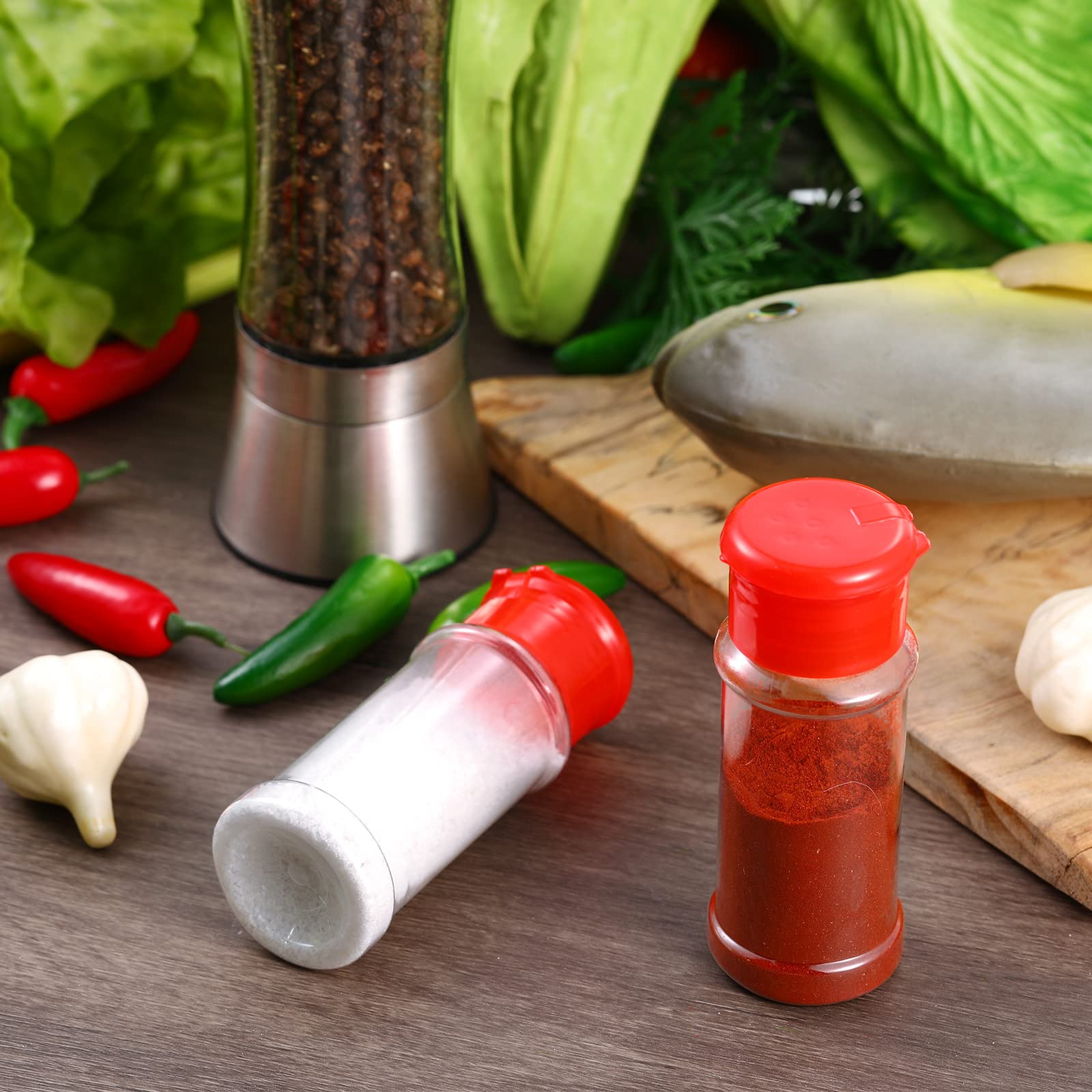 50 Pcs Plastic Spice Jars Spice Bottles Seasoning Jars Spice Shaker Plastic Jars 3.3Fl Oz/100Ml Seasoning Shaker With Red Shaker