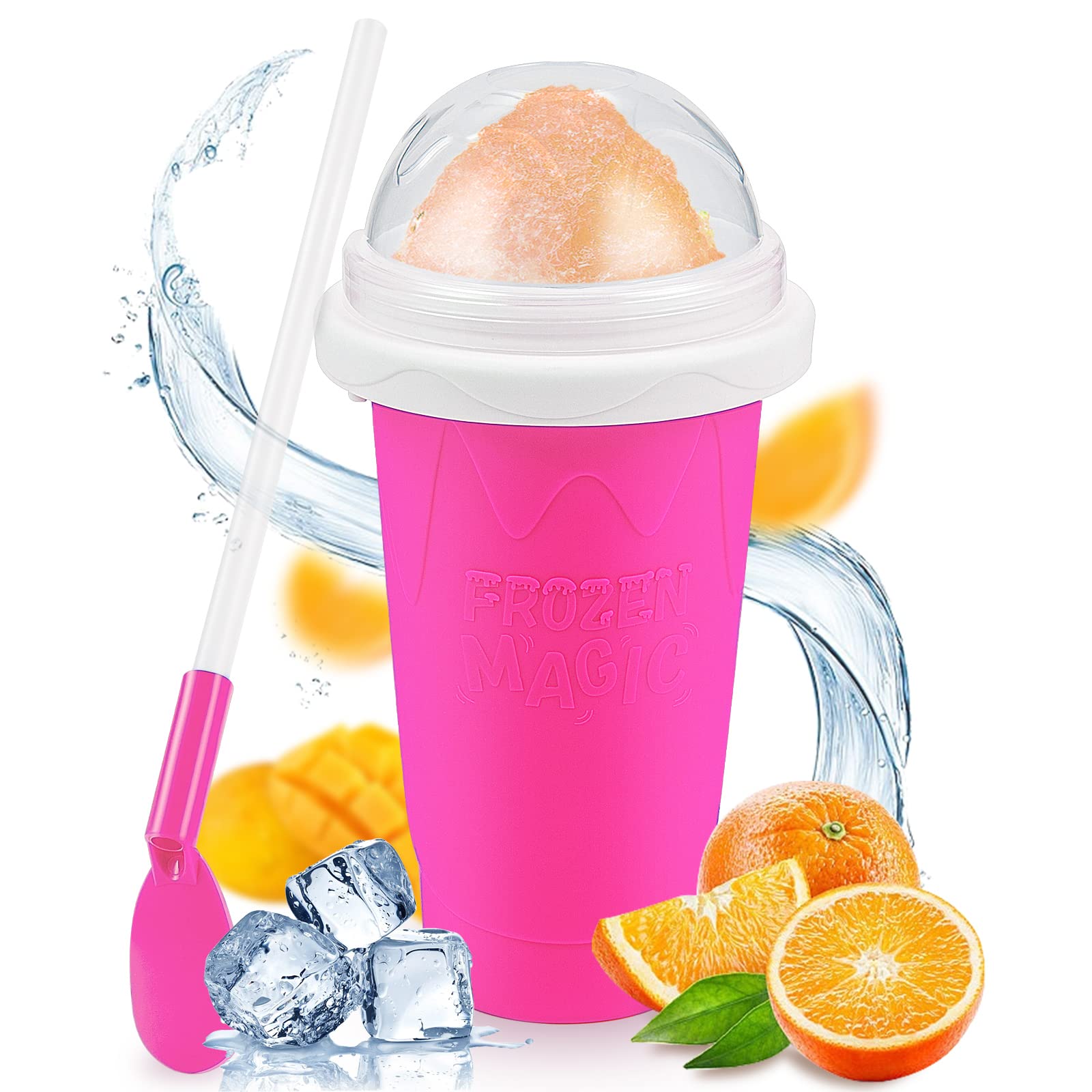 Slushy Maker Cup,Magic Quick Frozen Smoothies Cup, Portable Double Layer Slushy Maker Cup, Slushie Machine With Straw And Spoon,
