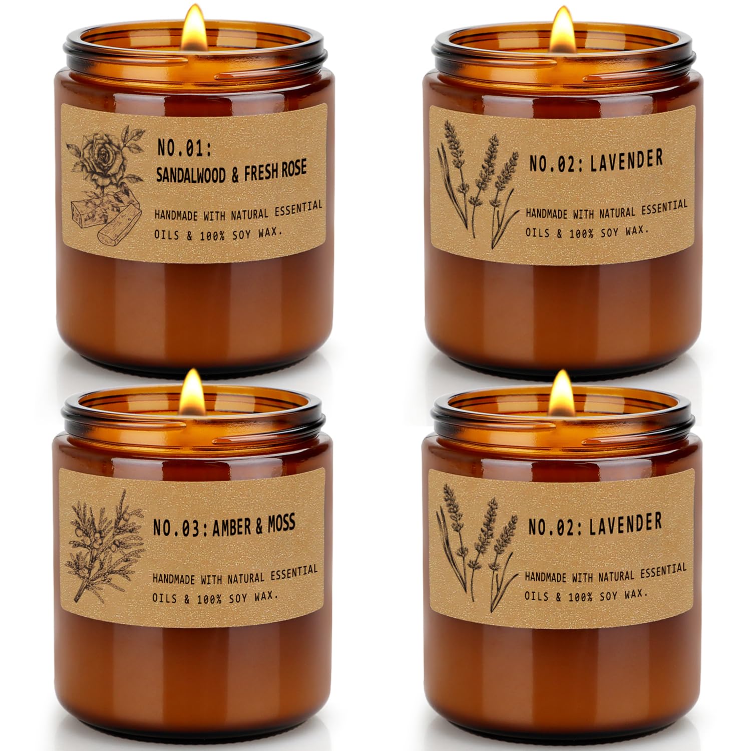 Candles for Home Scented, 4 Pack 28 Oz Candles Gifts for Women, Large Soy Scented Candles, Lavender Fresh Rose Long Lasting Arom