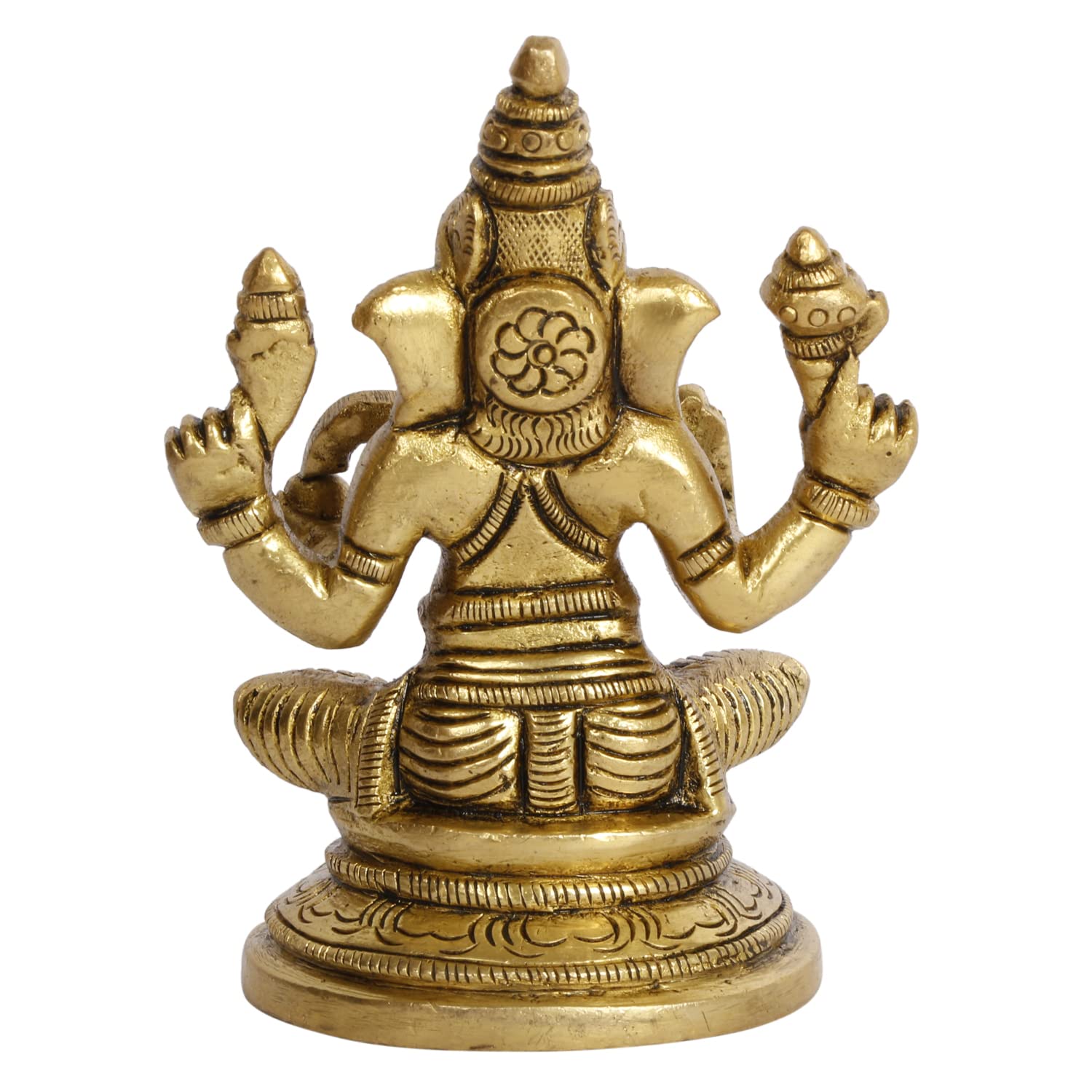 Kartique Brass Idol Ganesh Bhagwan Sitting In Blessing Posture Mangalkari Ganpati Bappa Murti Gold Color Height 3.5 Inch