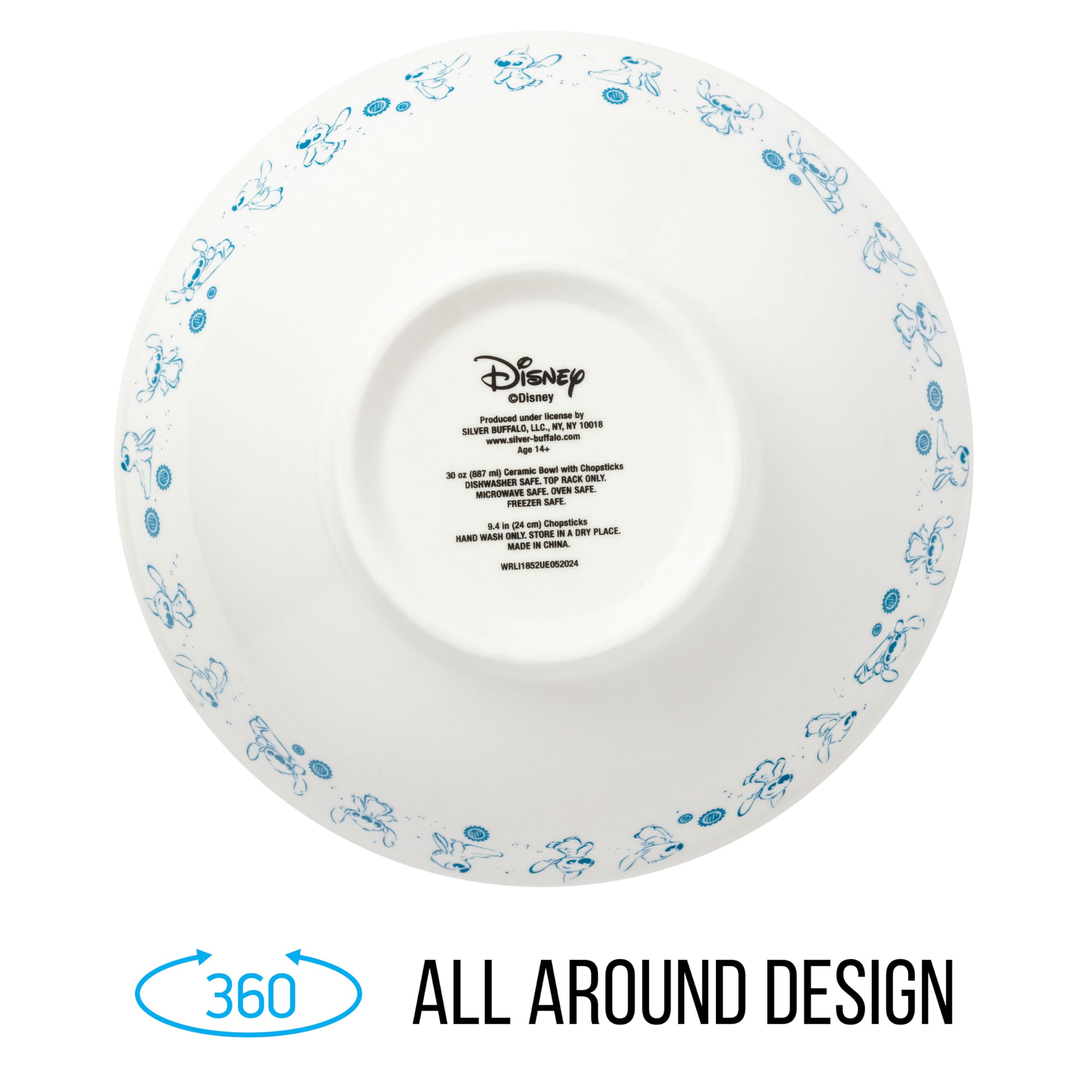 Silver Buffalo Disney Lilo And Stitch Watercolor Kawaii Cute Stitch Ceramic Ramen Noodle Rice Bowl With Chopsticks, Microwave Sa