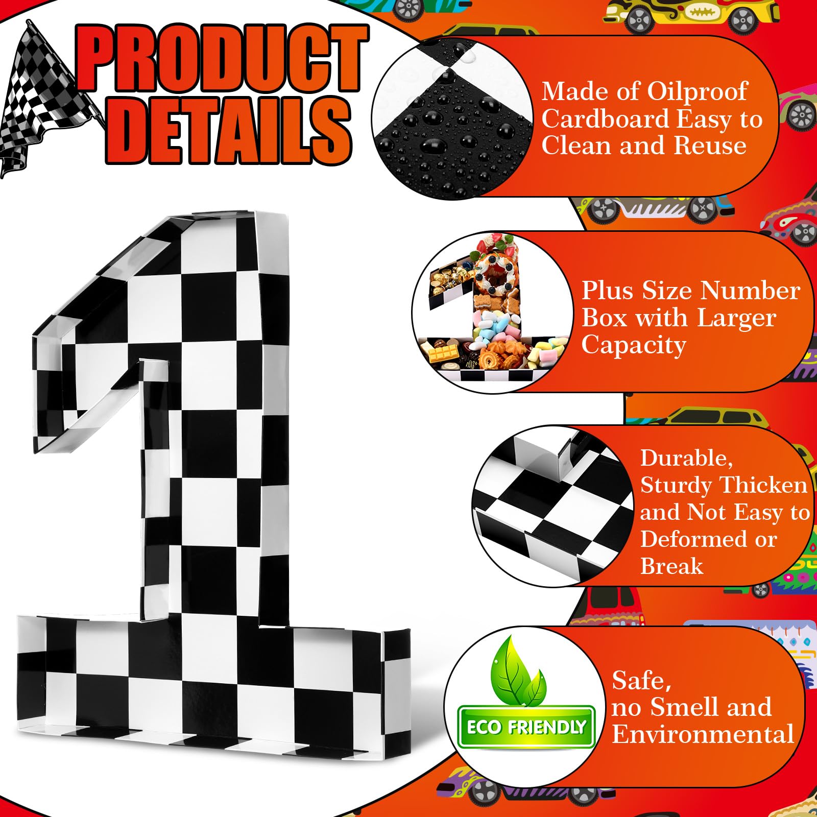 Mifoci 13.7 Race Car Cardboard Fillable Number Box for Charcuterie Fast Birthday Party Decor 1st 2nd 3rd 5th Number Shaped Box B