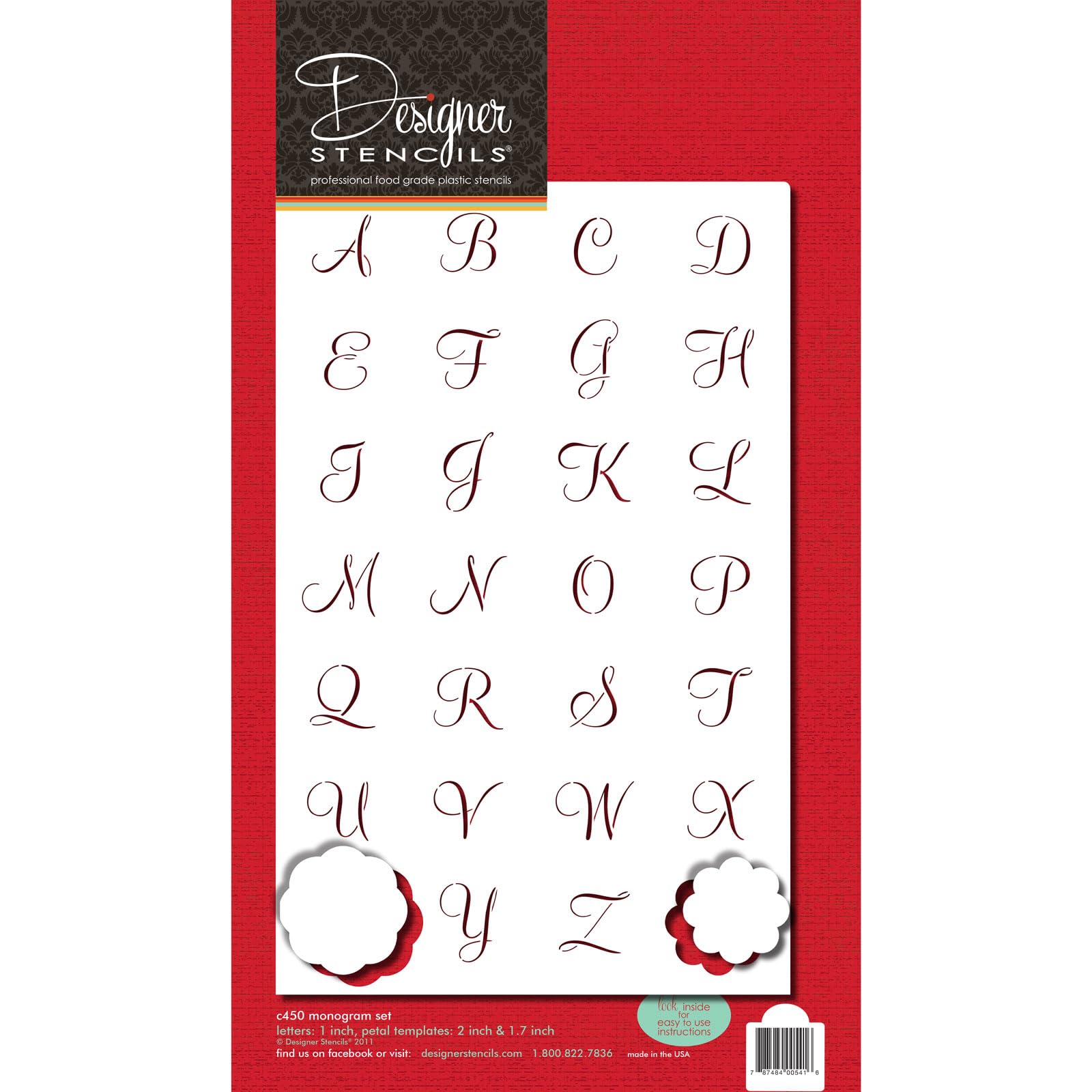 Designer Stencils Emily'S Mini Monogram Set Cookie Stencil, Beige/Semi-Transparent, 1 Inch Letters