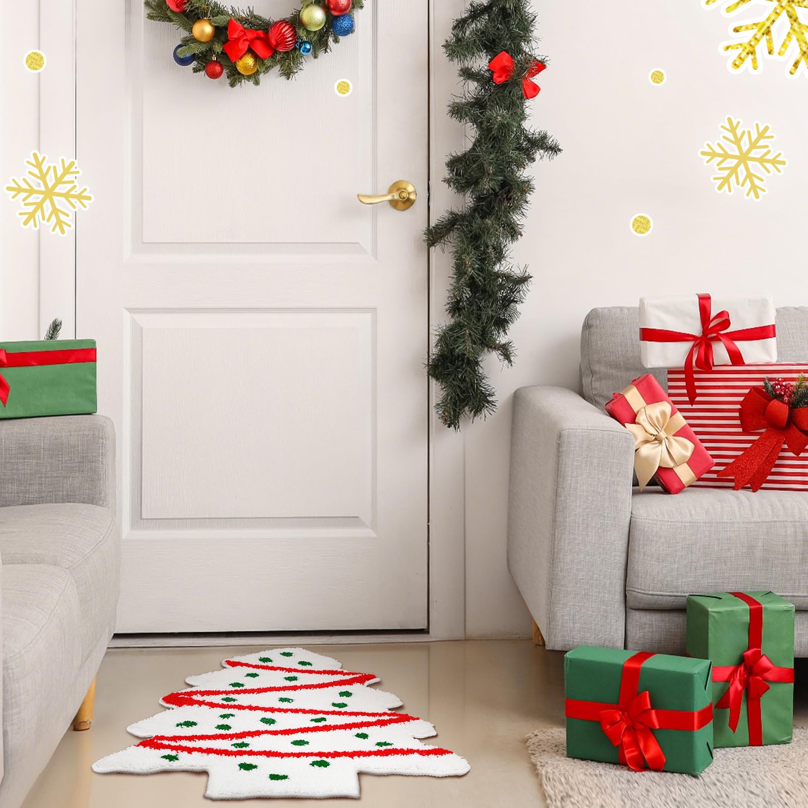 Drydiet Christmas Tree Cake Bathroom Rug Xmas Tree Door Mat Bath Mat Red White Green Shower Bathroom Decoration Rug Non Slip Was