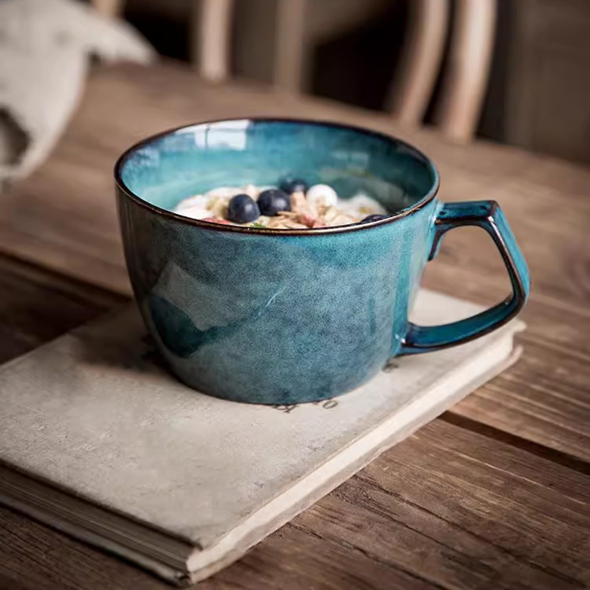 Cteahrow Large Soup Bowl with Handle, 700ml Coffee Mug, Cereal Breakfast Cup, Suitable for Milk Desserts, Oatmeal, Microwave Saf