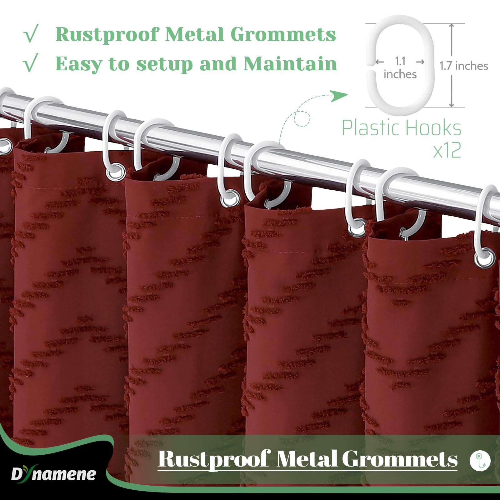 Dynamene Boho Farmhouse Shower Curtain, Burgundy Fabric Tufted Chevron Striped Textured Tassel Shower Curtains For Bathroom, Sha