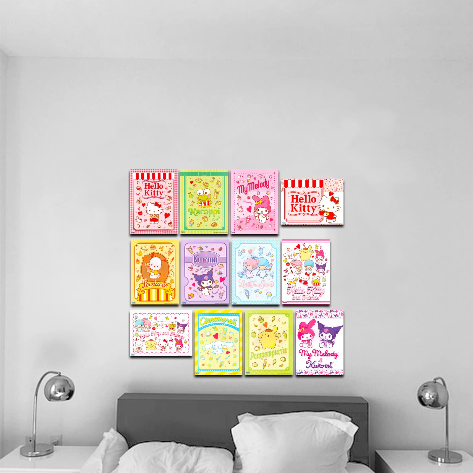 Hello Kitty Poster Set - Hello Kitty Room Decor Bundle with 12 Hello Kitty Wall Art Posters Plus Hello Kitty Keychain  More  Hello Kitty Posters for Walls