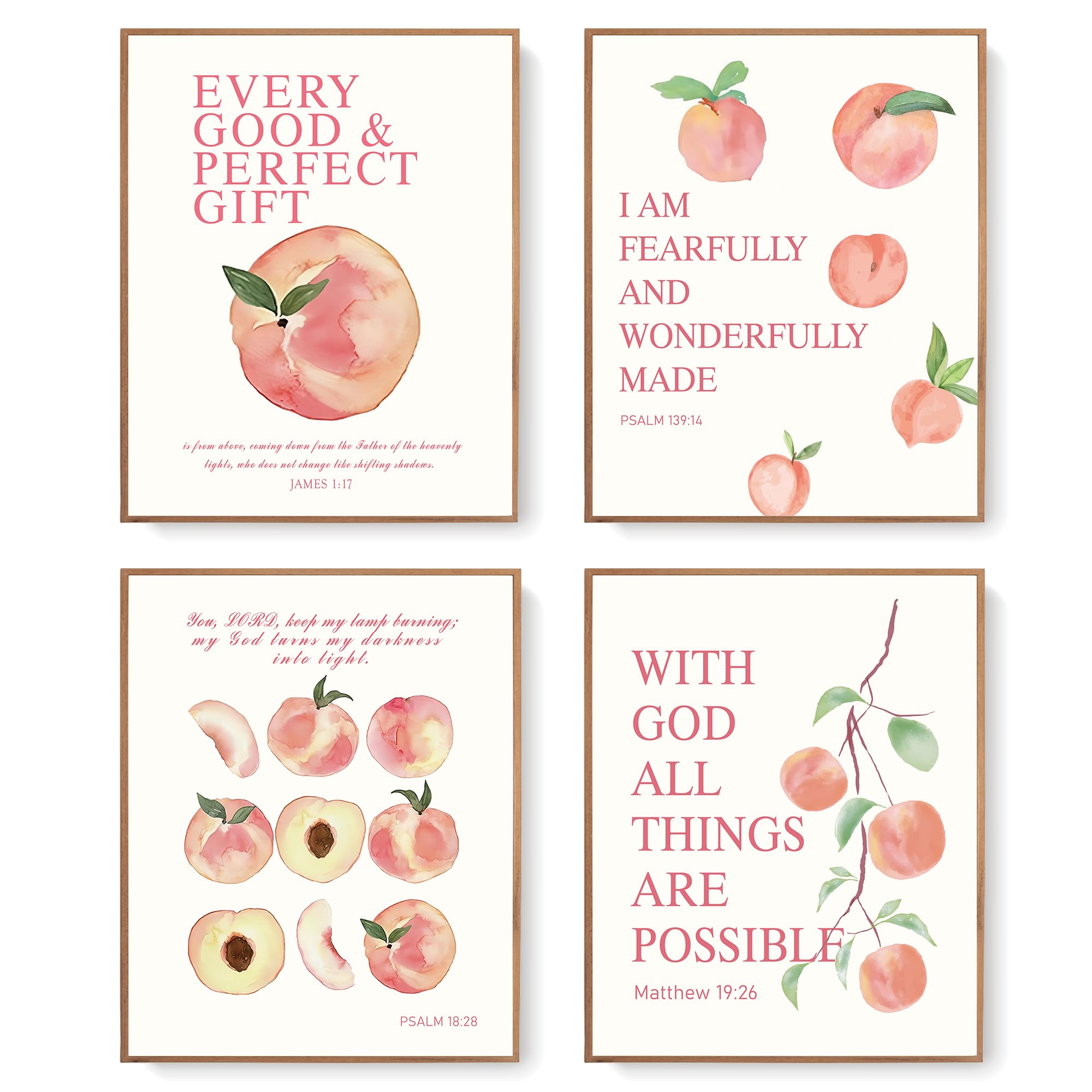 Lartsfro Coquette Pink Peach Fruits Wall Art Decor Posters, Cute Pink Peach Christian Room Bathroom Bedroom Dorm Wall Art Decor 