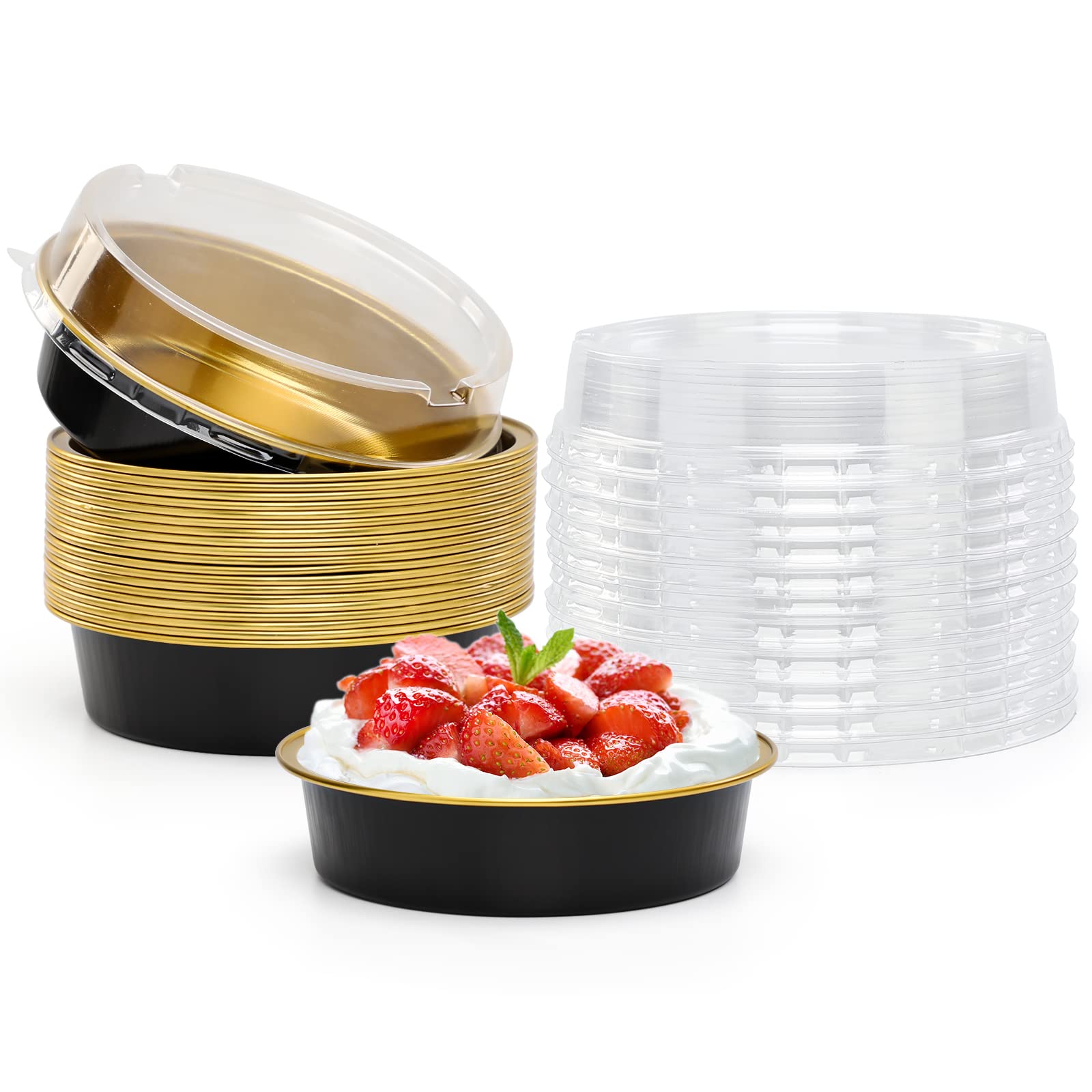 Beasea 20 Pack Cheesecake Pan With Lids, 8 Oz 4 Inch Round Foil Tart Tins Muffin Container With Lids Mini Pie Pans Mini Cake Pan