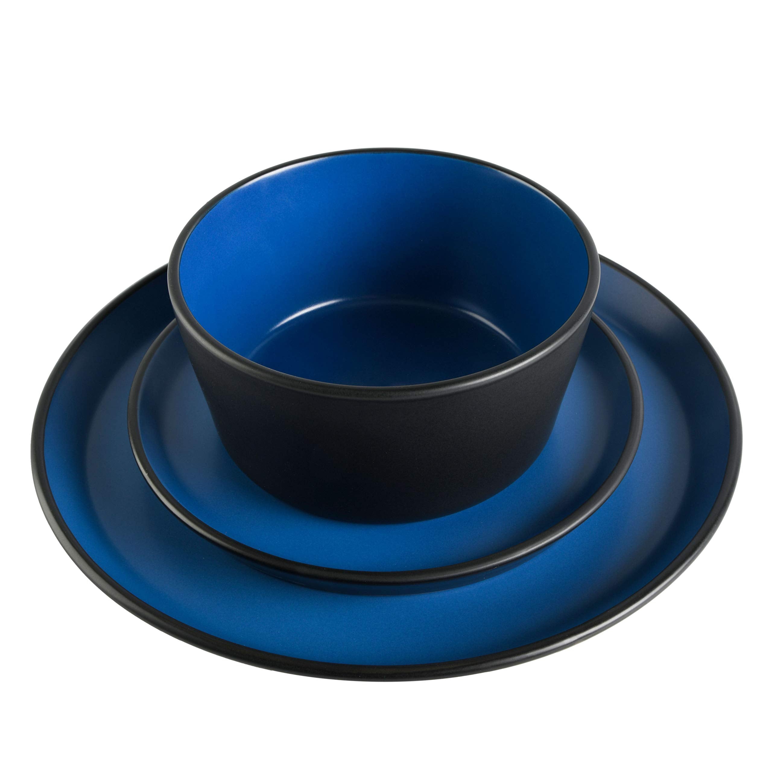 Gibson Soho Lounge Sofia Coupe Stoneware Dinnerware Set, Service for 4 (12pcs), Matte Blue