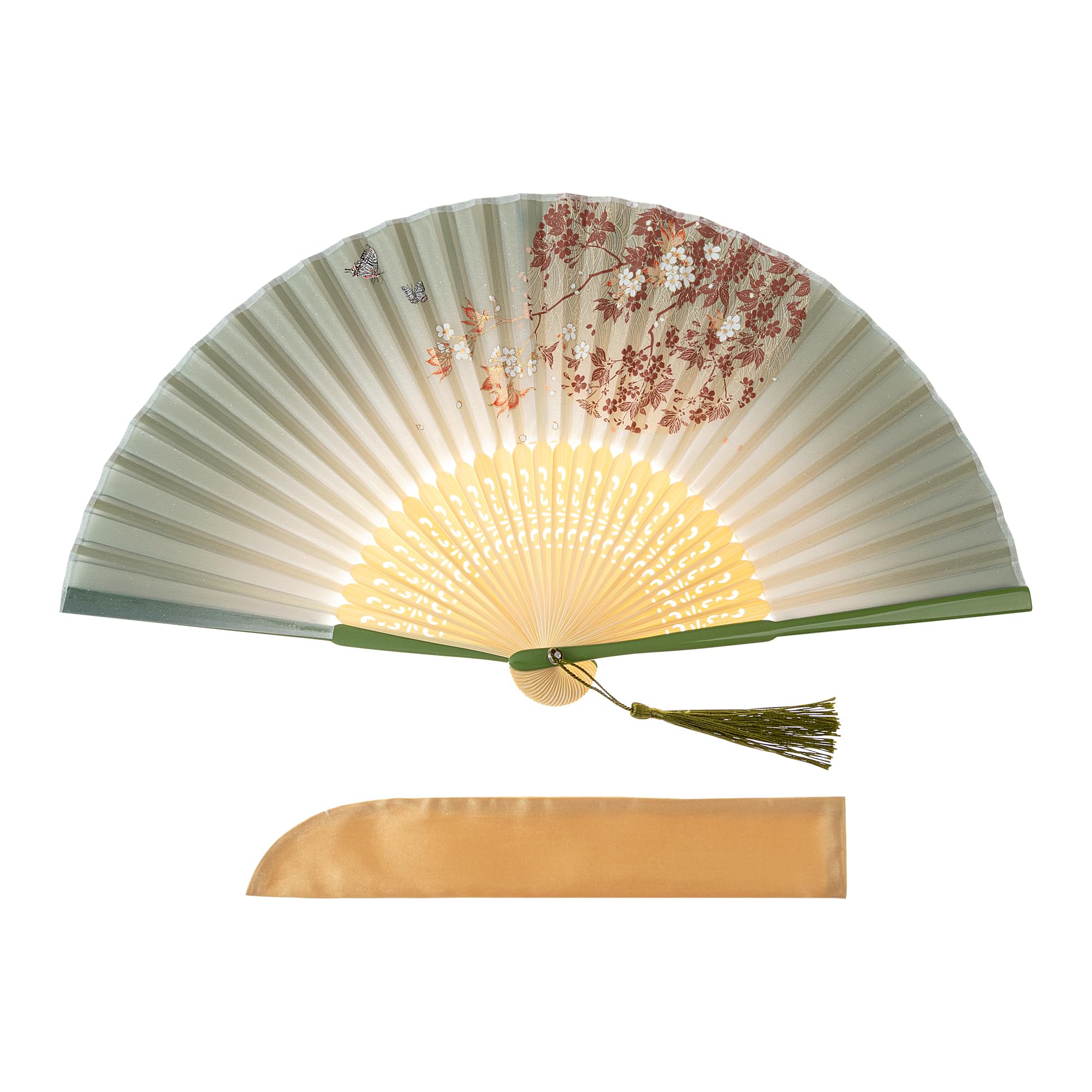Salutto Hand Fan Bamboo Printed Pattern Folding Fan Lacquered Bamboo Fan For Party Wedding Gift With tassel and fan cover Globe 