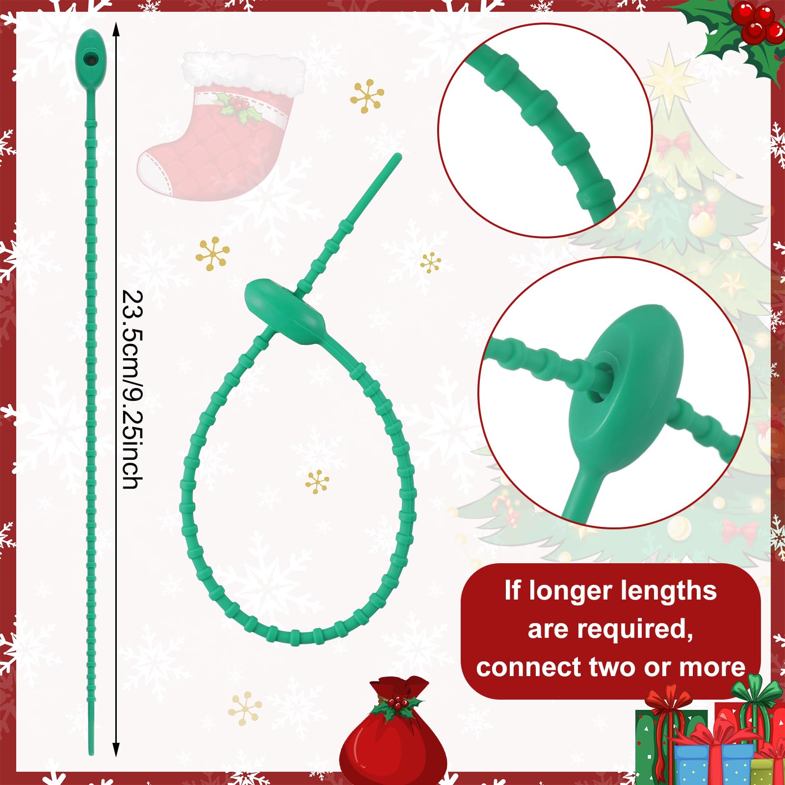 Roowest 100 Pcs Christmas Garland Ties 9 Green Flexible Adjustable Decorative Silicone Soft Banister Ties Reusable Garland Str