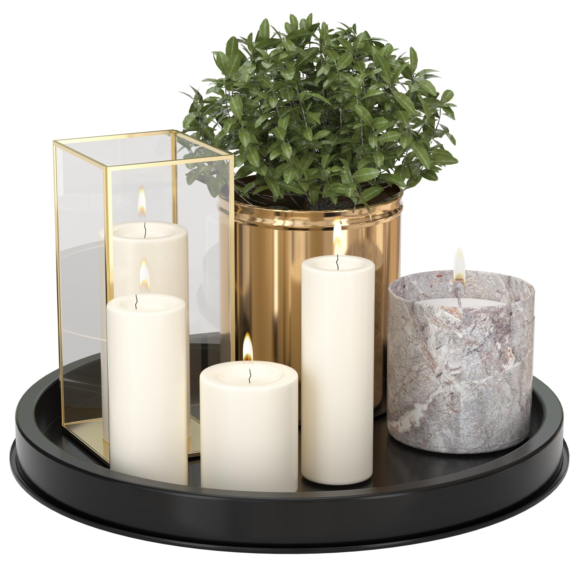 Hgf Decorative Tray For Coffee Table, 12 Inch Metal Iron Round Serving Trays For Kitchen Counter Organizer Dining Table Centerpi