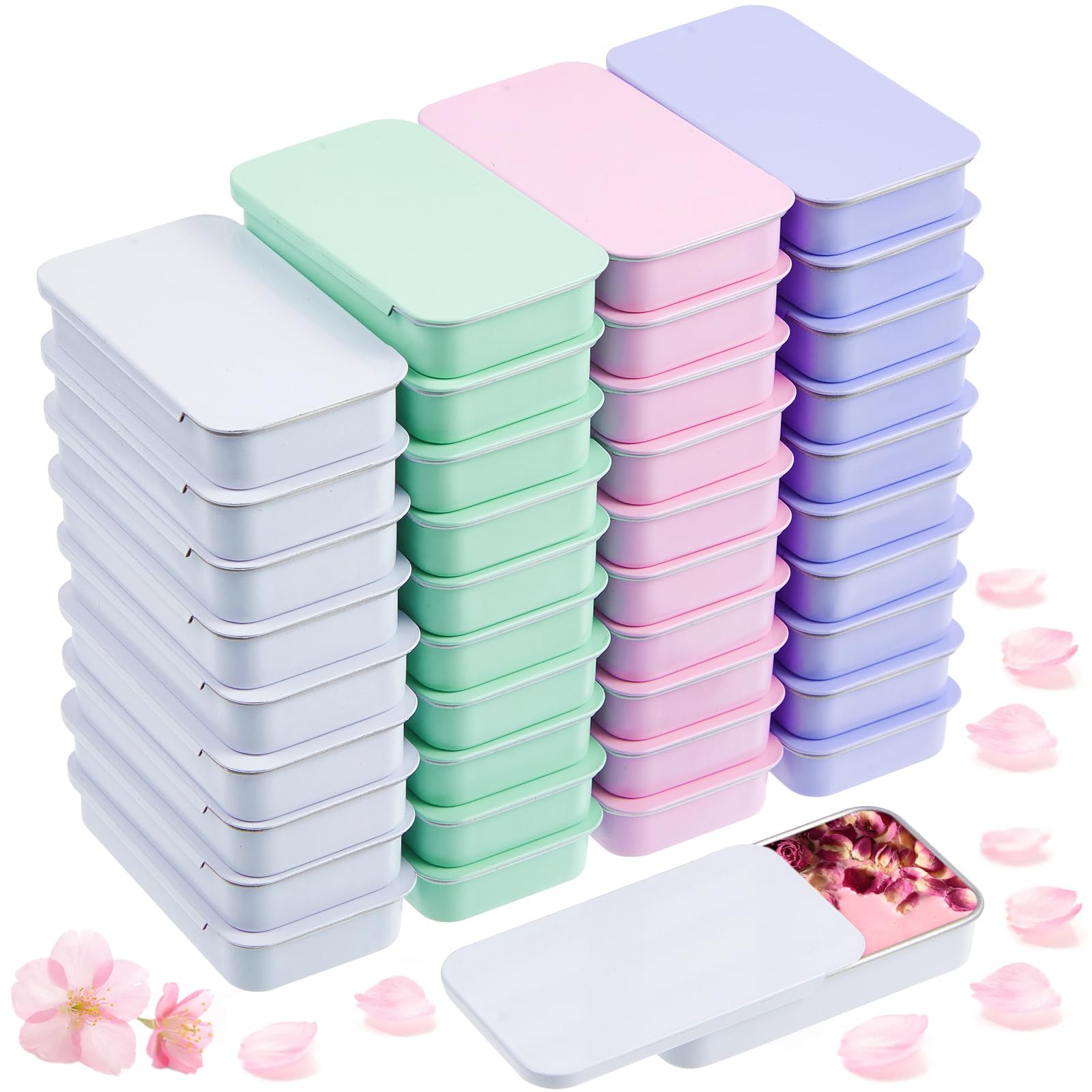 Norme 40 Pcs Small Slide Top Tin Lip Balm With Lids Rectangular Metal Containers For Lip Balm Candies Jewelry Crafts Pills Stora