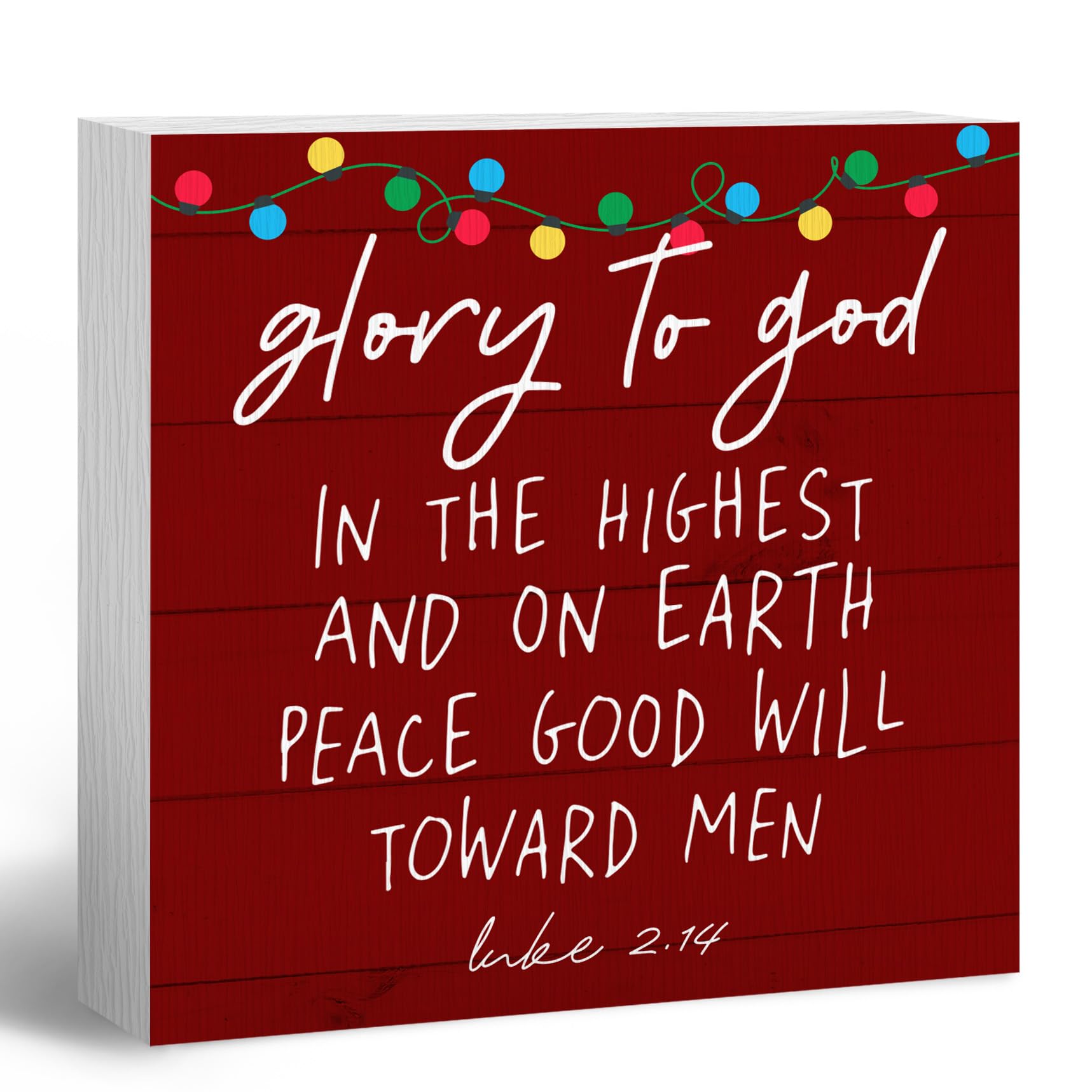 ANIANG Christian Christmas Wooden Box Sign, Bible Verse Decor, Scripture 'Glory to God in The Highest' Wood Block Box Sign Plaqu