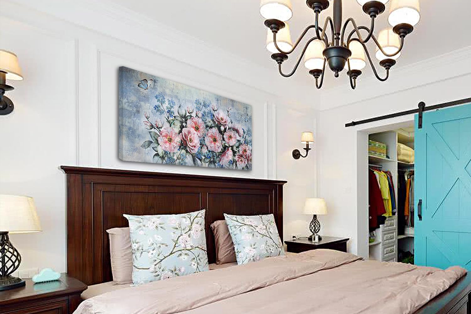 Acocifi Large Flowers Canvas Wall Art Abstract Peony Landscape Painting, Pink Florals And Butterfly Picture Textured Artwork Fra