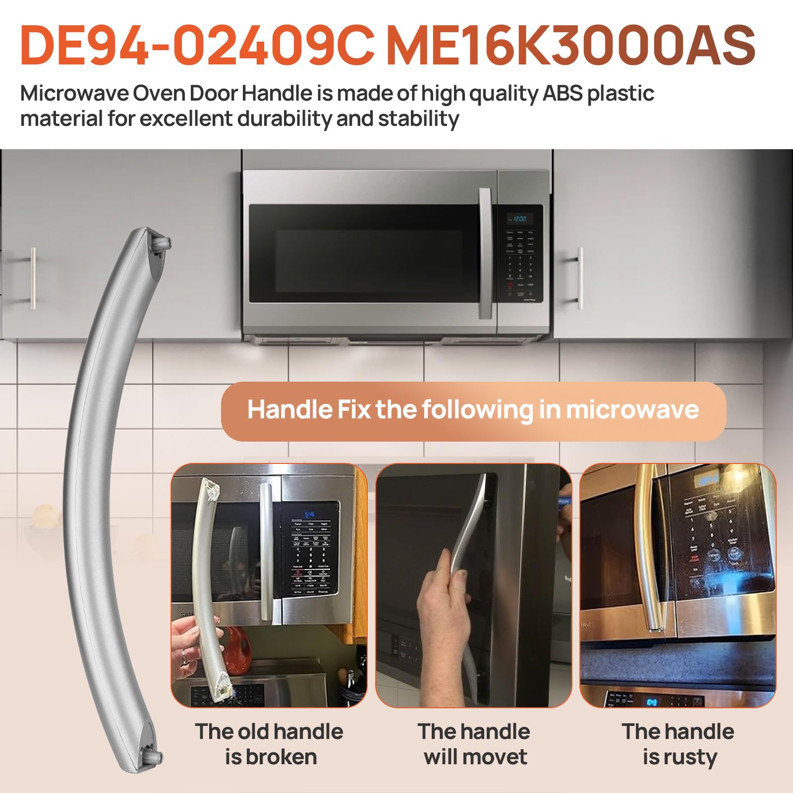 Me16K3000As Microwave Oven Door Handle Replacement For Samsung Microwaves Parts Model De94-02409C Smh1611Se 12-1/8 Inch