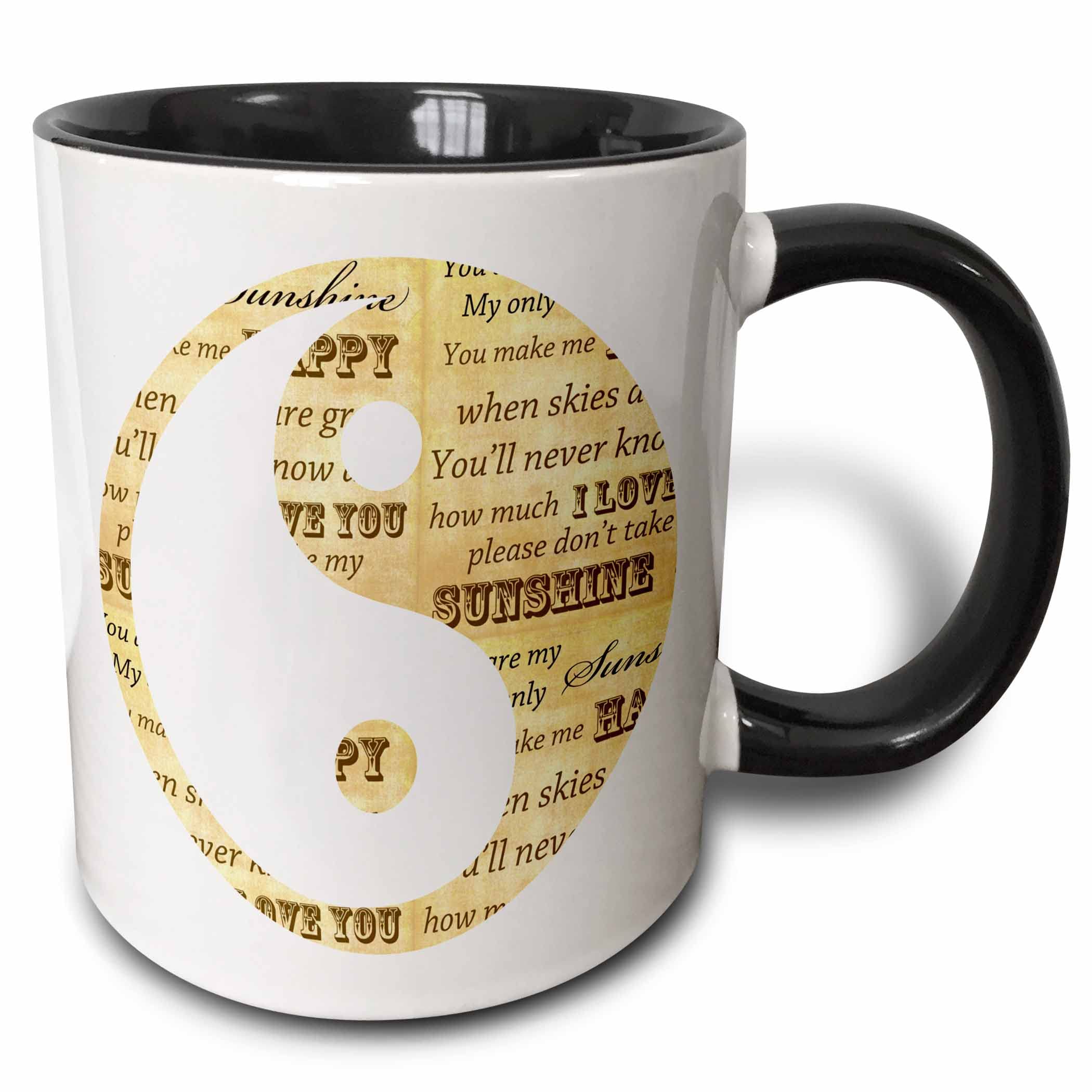 3dRose You are my sunshine yin yang inspirational 11oz TwoTone Black Mug