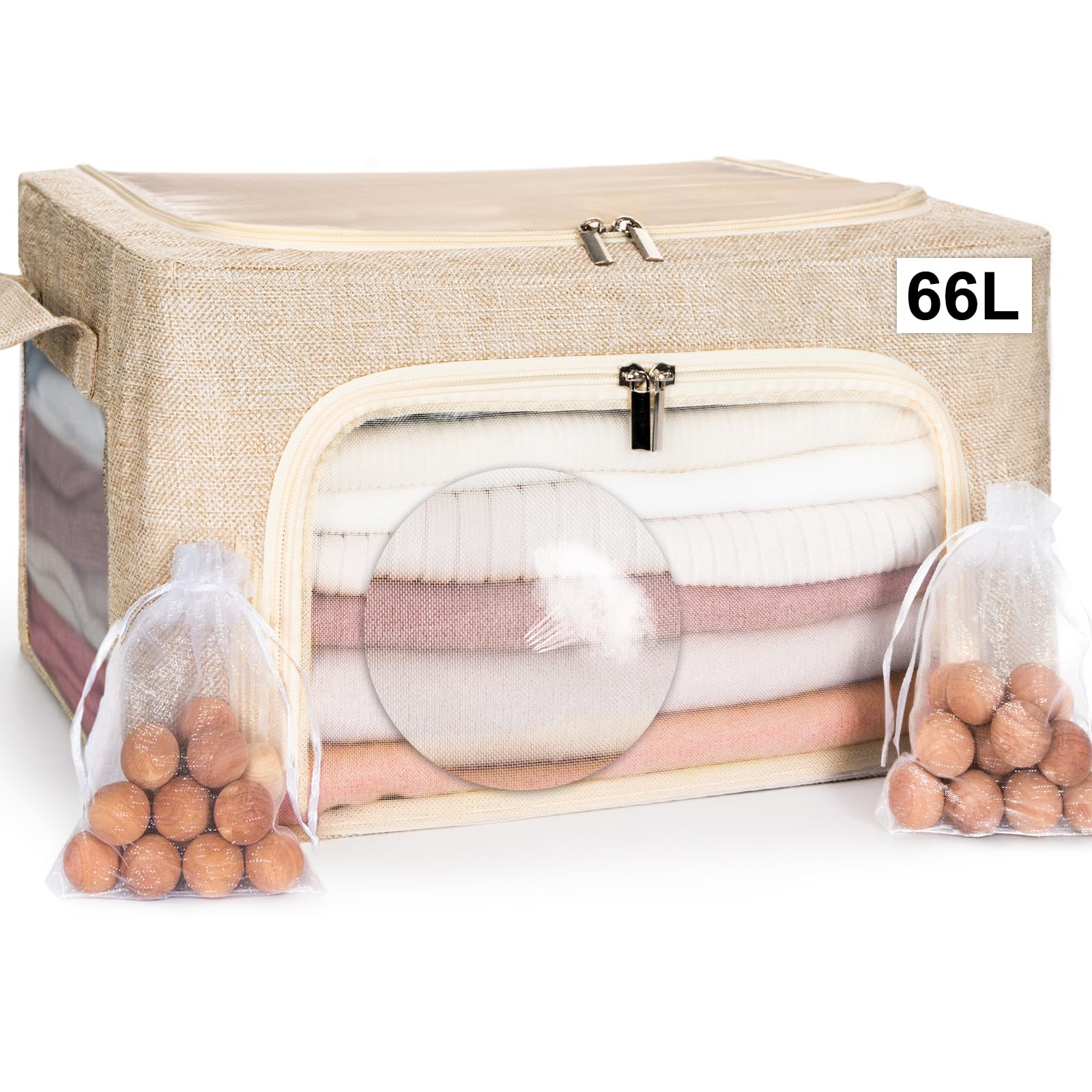 66L Large Cashmere Sweater Storage Bags | With 2 Bags Of Natural Cedar Ball | Breathable Cashmere Garment Bag For Merino Wool/Kn