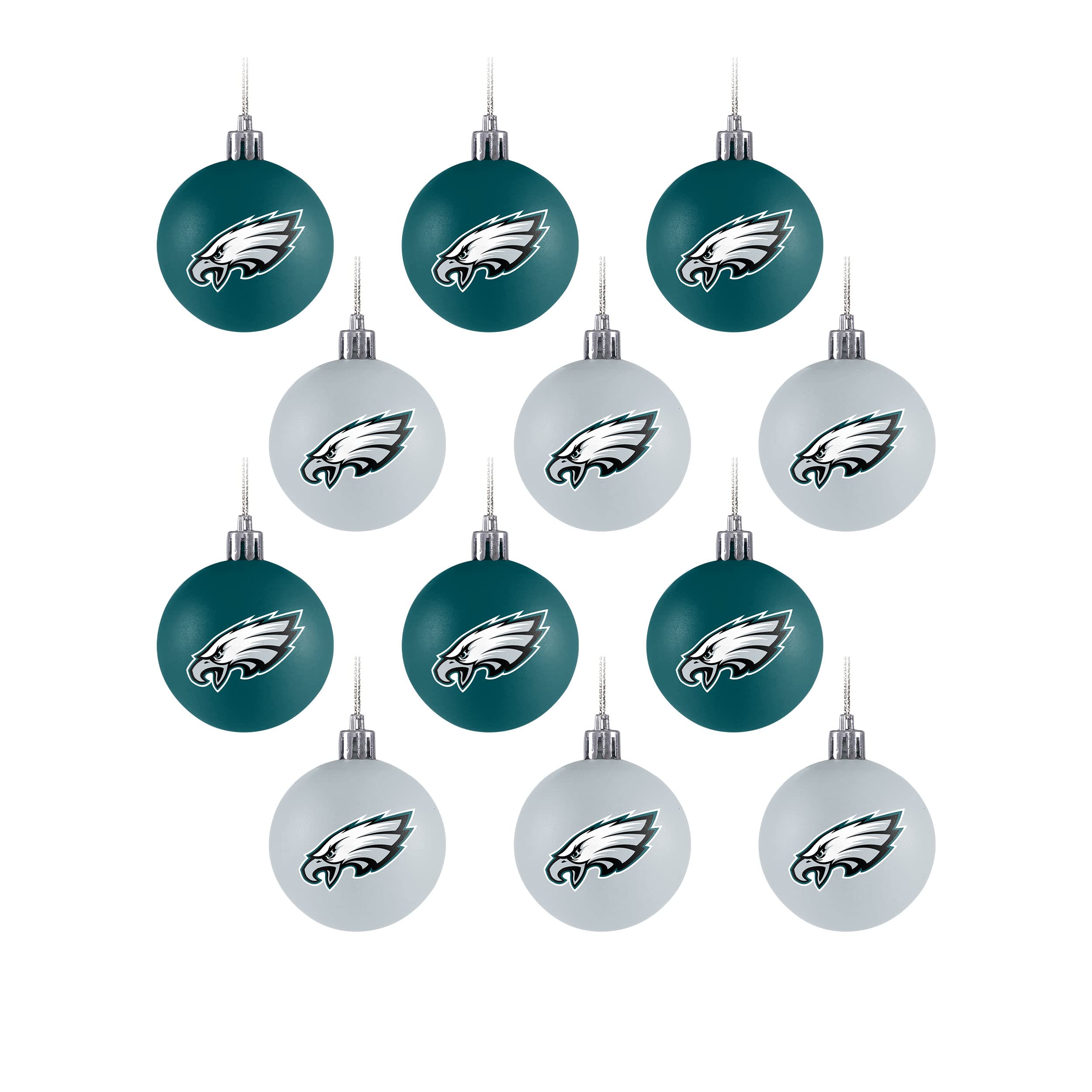 FOCO NFL Philadelphia Eagles 12 Pack Ball Ornament Set, Team Colors, One Size
