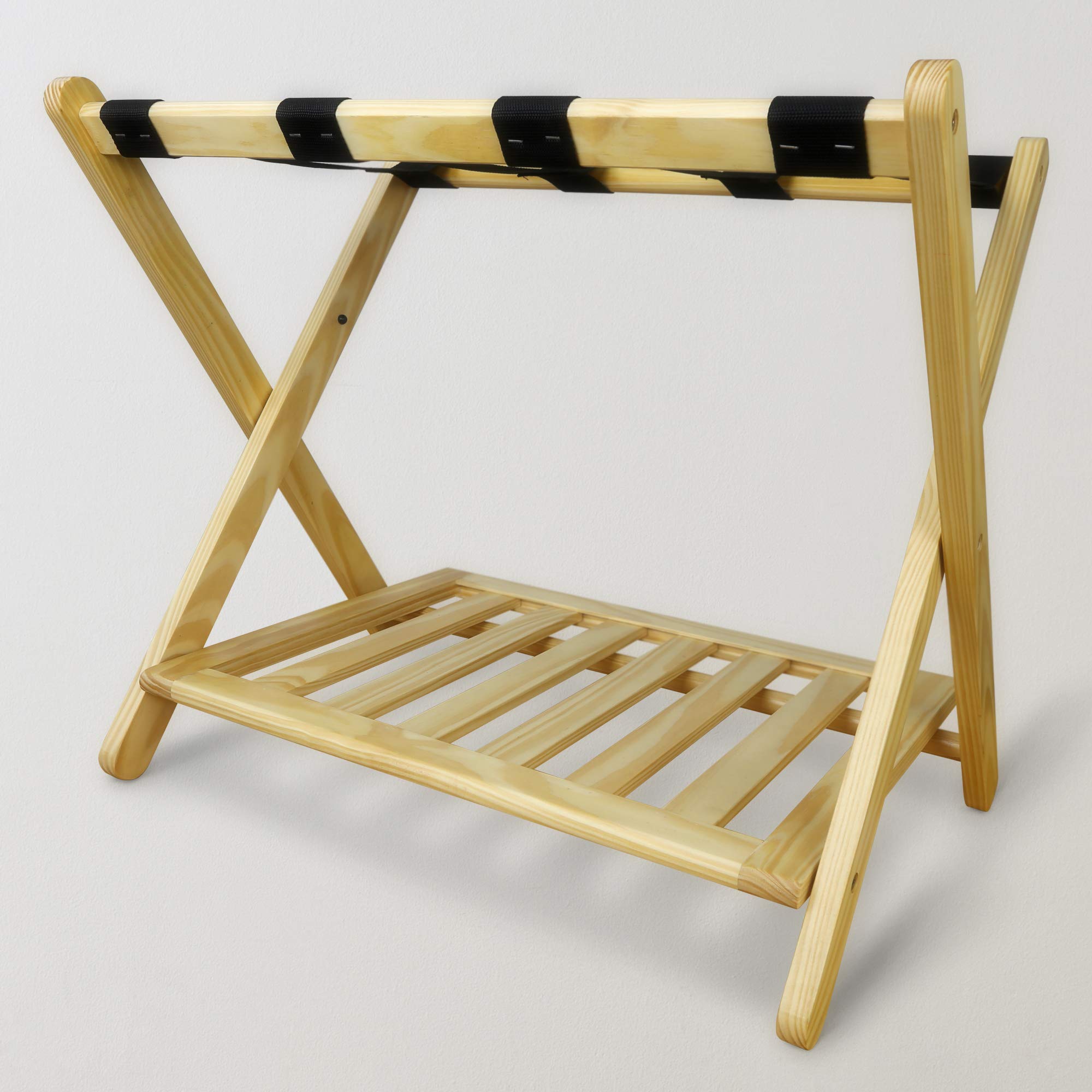 Casual Home Luggage Rack With Shelf, Natural