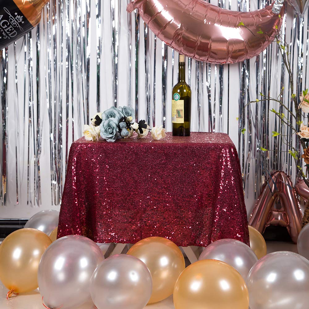 Jyflzq Burgundy Sequin Tablecloth 50 X 50 Square Sparkly Drape Table Cloths Table Cover Overlay For Wedding Birthday Party Baby