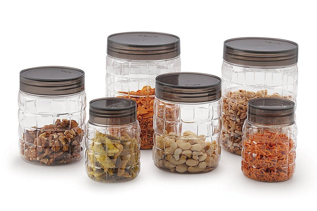 Cello Checkers Plastic Pet Canister Set, 18 Pieces, Clear