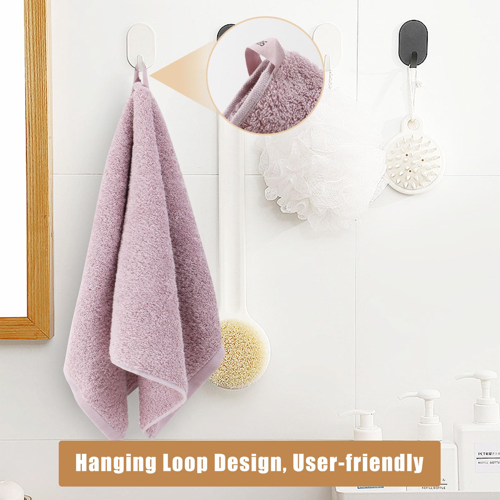 Semaxe Hand Towel For Bathroom Set Of 4,100% Cotton Purplish Red Towels With Hanging Loops, Hotel Spa Quality Absorbent Towels,