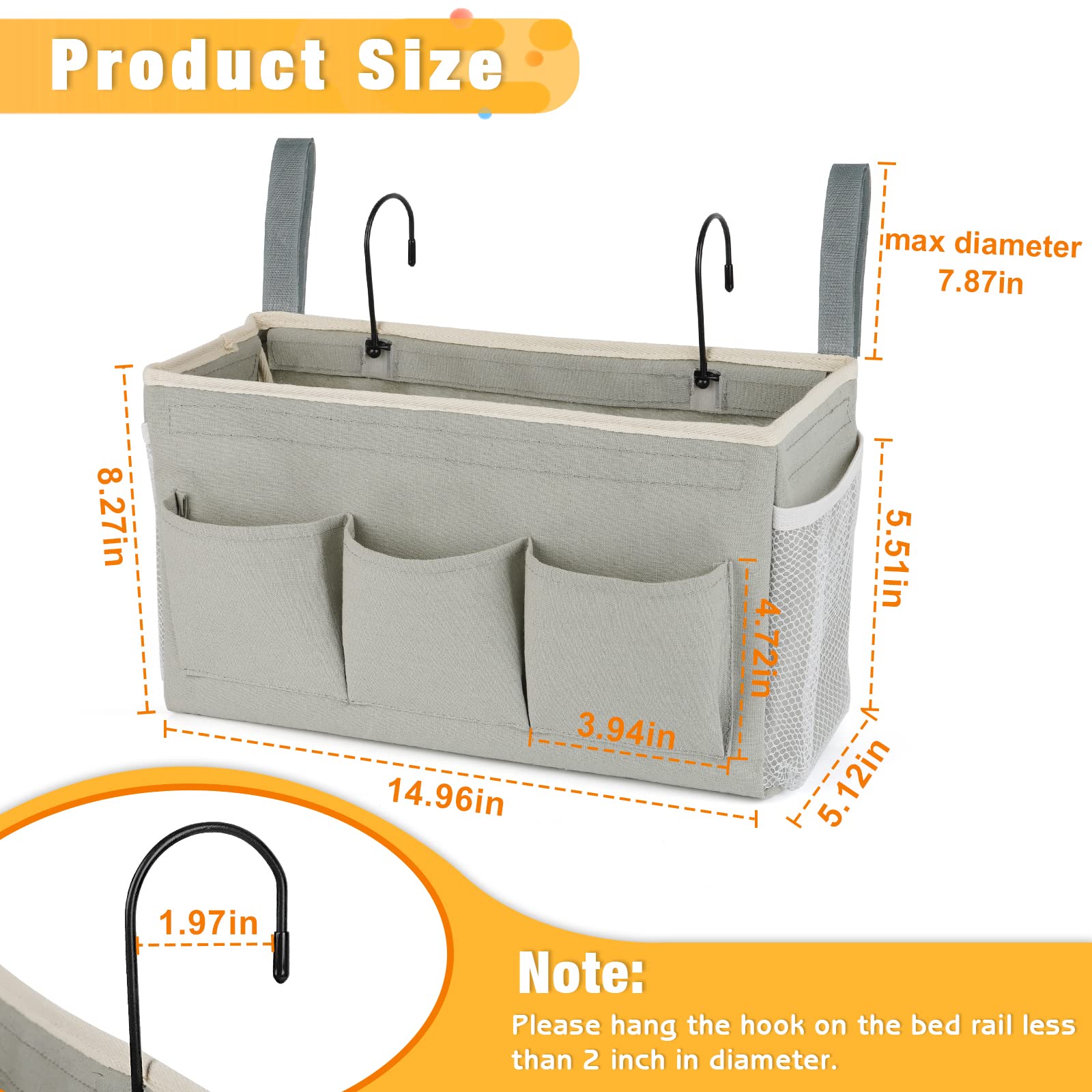 Lilithye Bedside Caddy Bedside Organizer Bedside Storage Caddy with Fixed Straps and Water Bottle Holder for Home College Dorm B