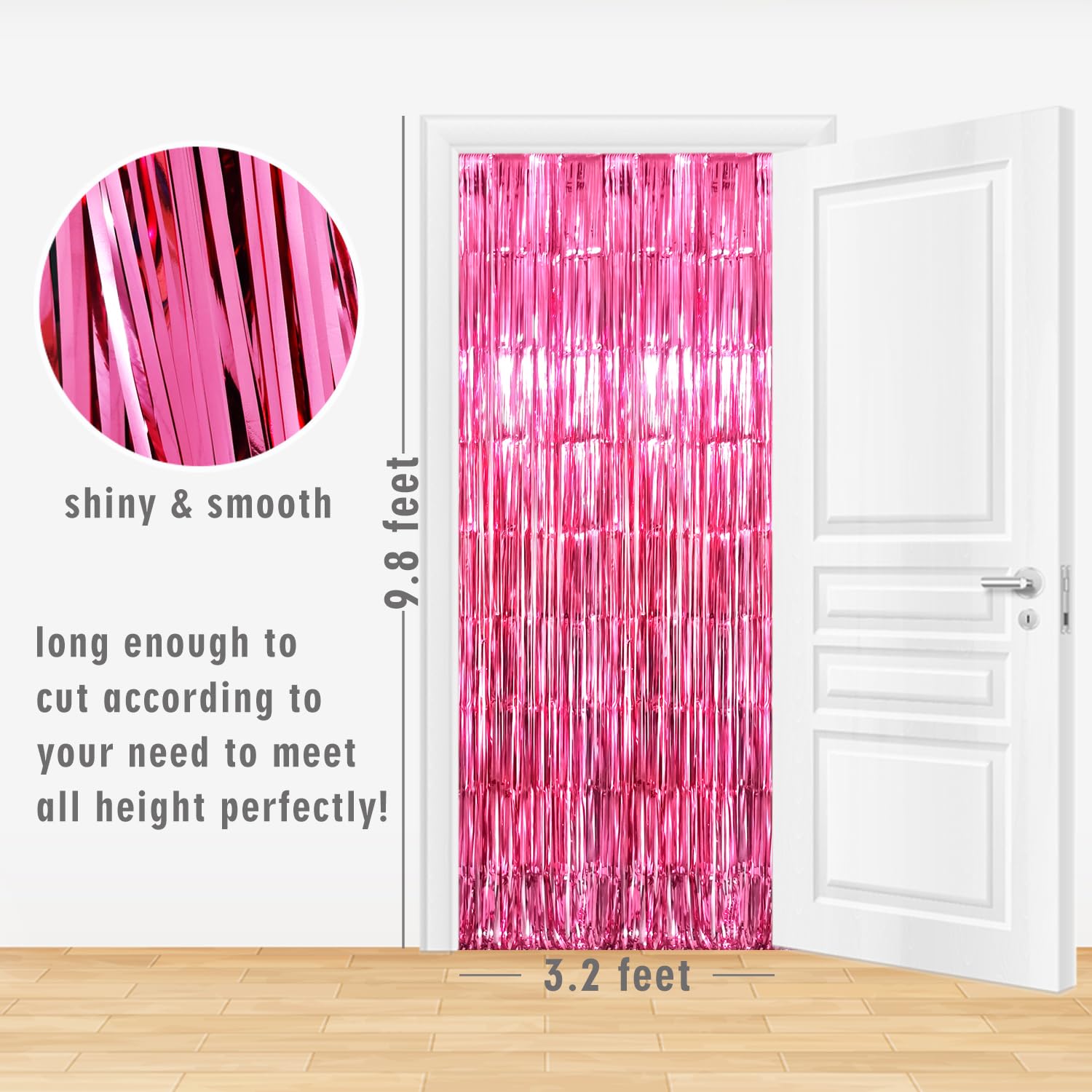 GOER 3.2 ft x 9.8 ft Metallic Tinsel Foil Fringe Curtains Party Photo Backdrop Party Streamers for Galentines Day Birthday Graduation New Year Eve Decorations Wedding Decor (1 Pack  Hot Pink)
