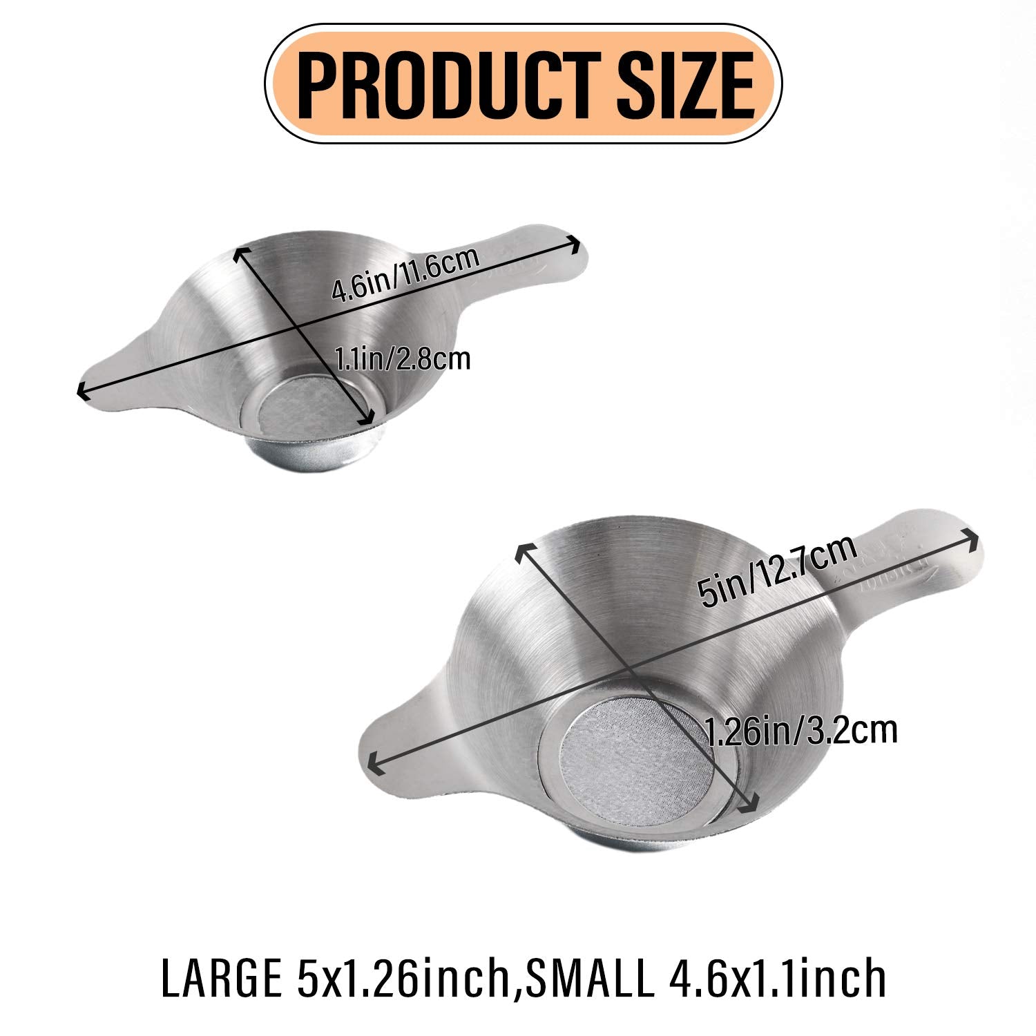 Auear, 2 Pack Different Size Stainless Steel Mini Strainer Fine Mesh Tea Funnel Tea Coffee Filter With Double Handles