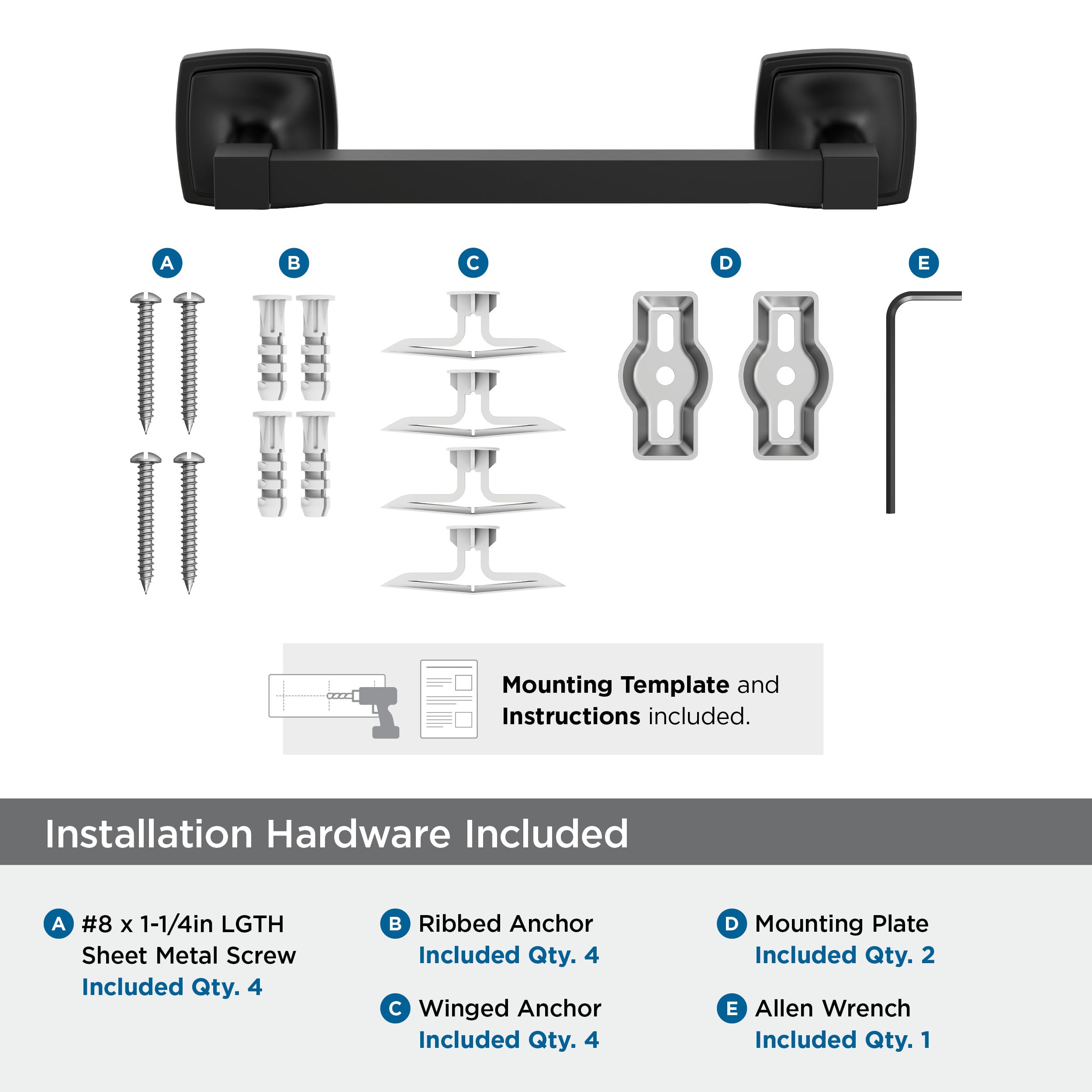 Amerock Stature Matte Black 8 Inch (203Mm) Towel Bar, Bh36095Mb