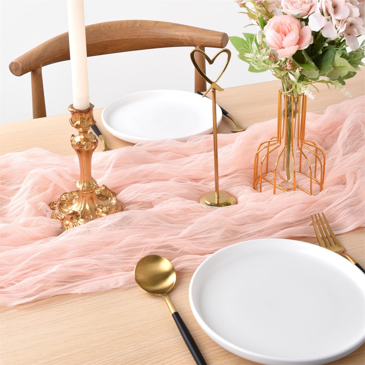 Joanlody Peach Cheesecloth Table Runner 10Ft Rustic Gauze Cheese Cloth Table Runner Boho Fall Thanksgiving Table Runner For Wedd
