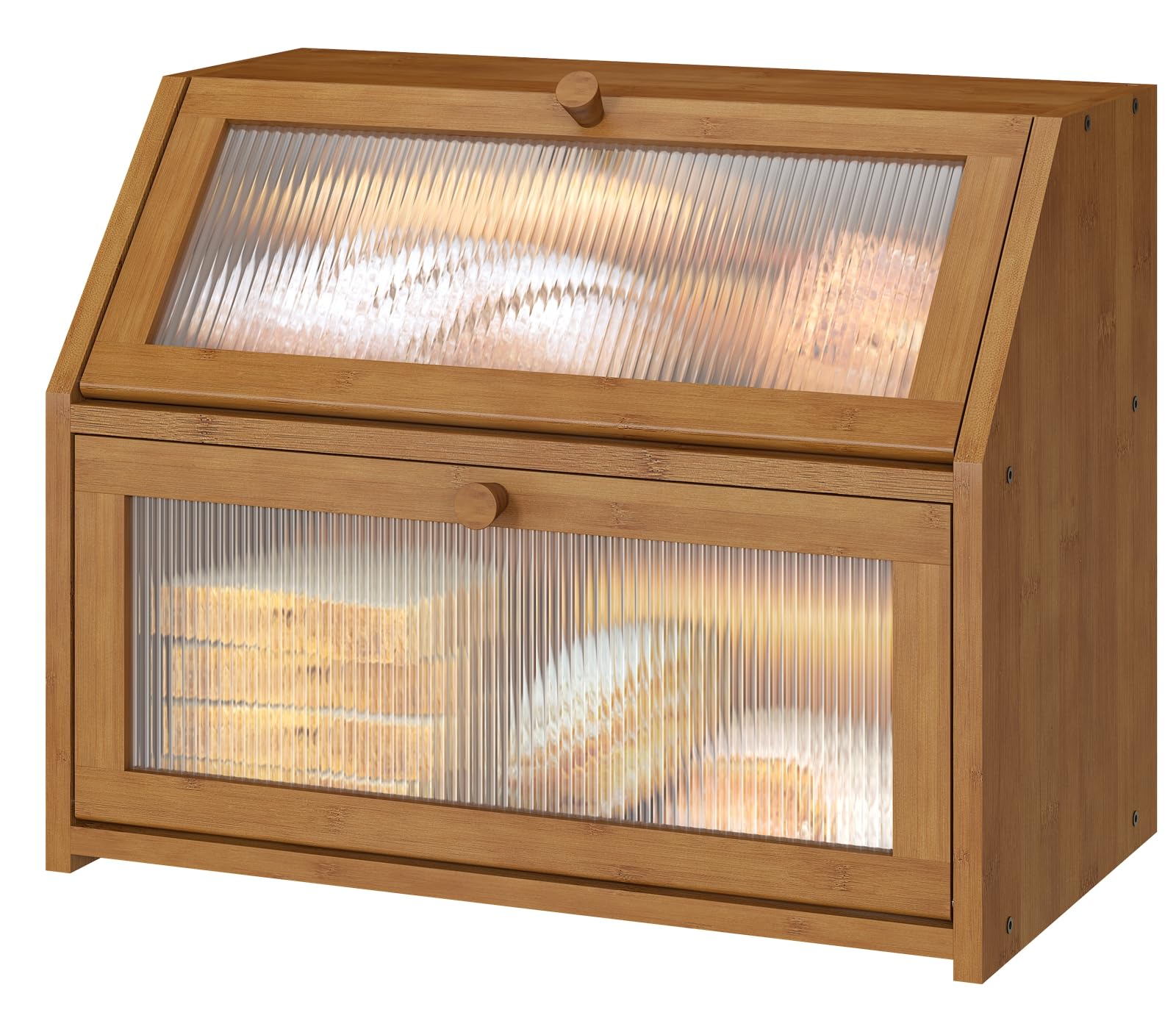 Vriccc Bread Box for Kitchen Counter, Large Bamboo Wood Double Layer Bread Box, Wooden Bread Storage Capacity