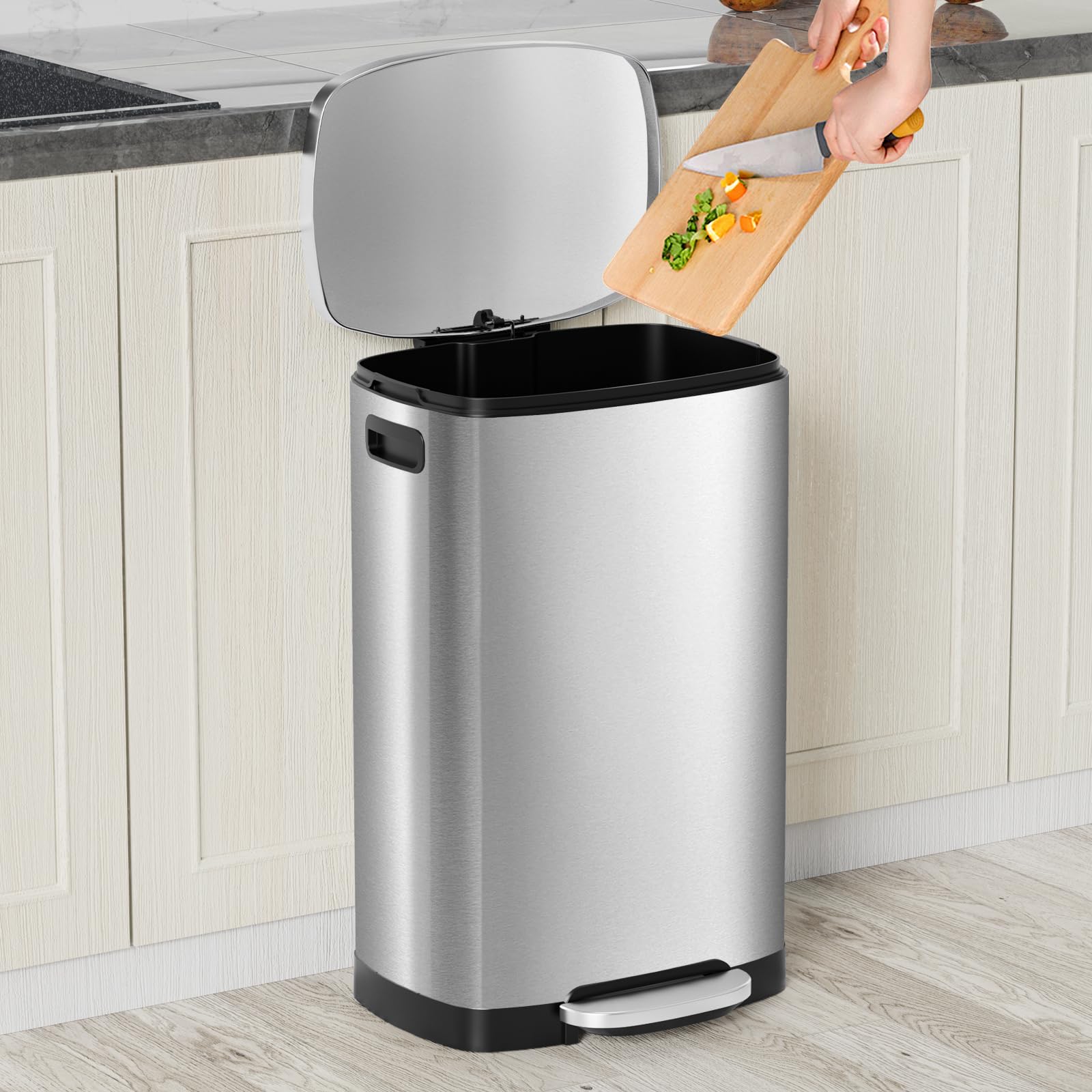 Kdbk 13 Gallon Trash Can With Lid, 50L Fingerprint Proof Stainless Steel Kitchen Trash Can With Removable Inner Bucket And Lid S