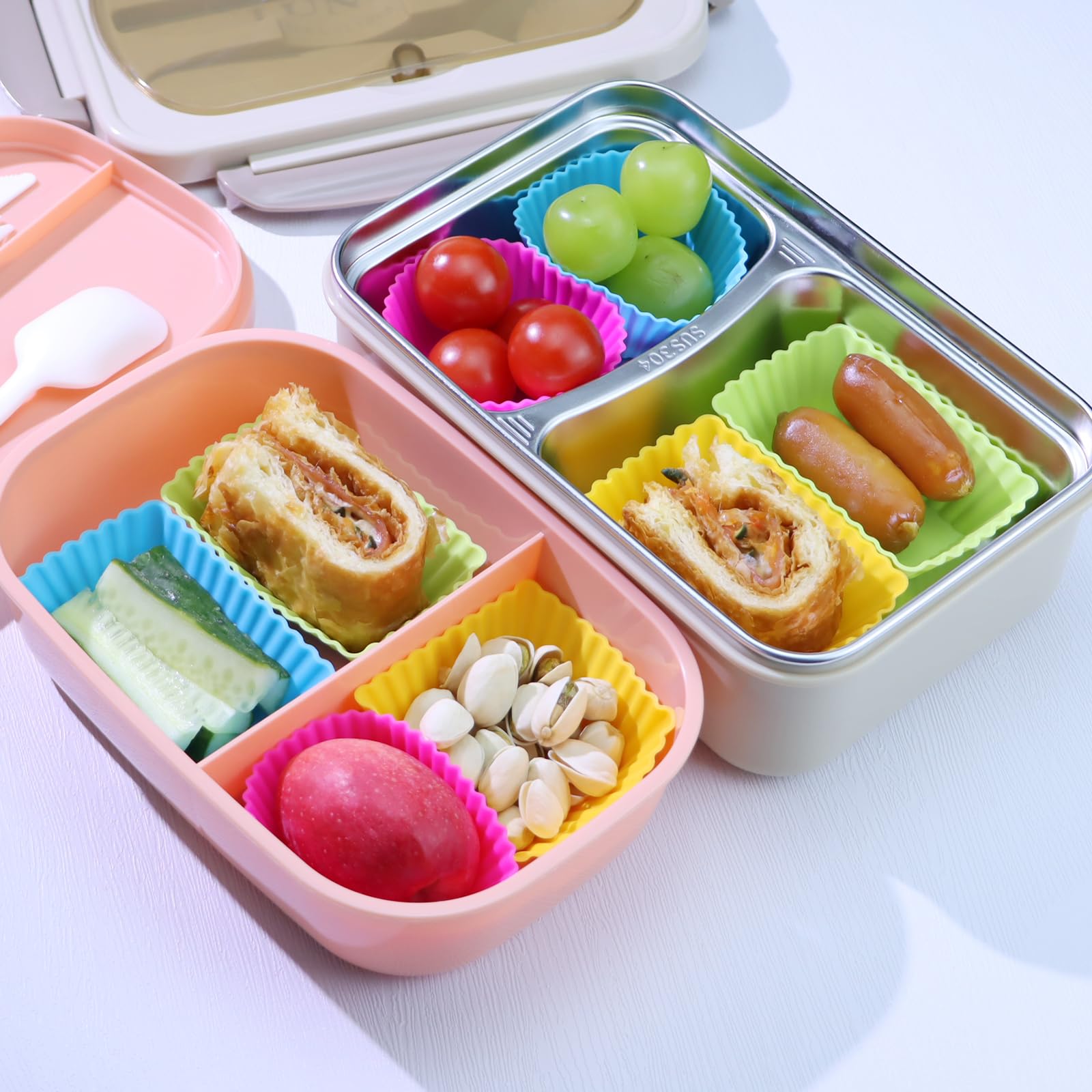 Sawnzc Silicone Cupcake Liners, 24Pack Reusable Baking Cups Muffin Liners Pastry Cake Molds, 3 Shapes Lunch Box Bento Dividers-R