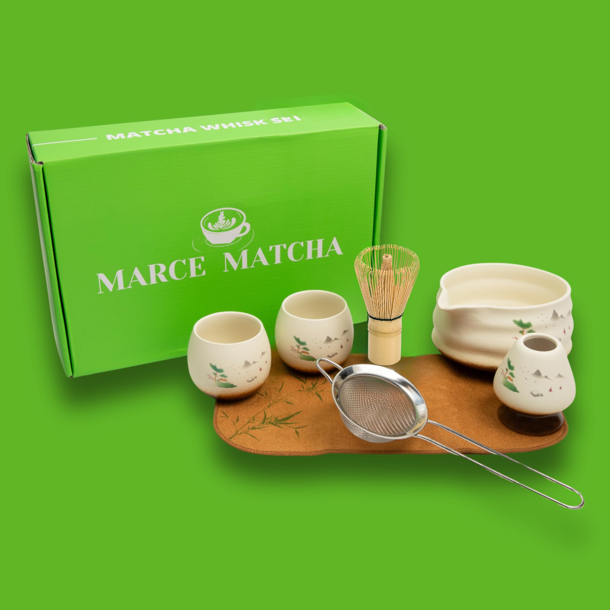 Marce Matcha Whisk Set- Matcha Set Includes Matcha Whisk And Bowl (Matcha Bowl With Spout), Matcha Sifter, Matcha Whisk Holder A