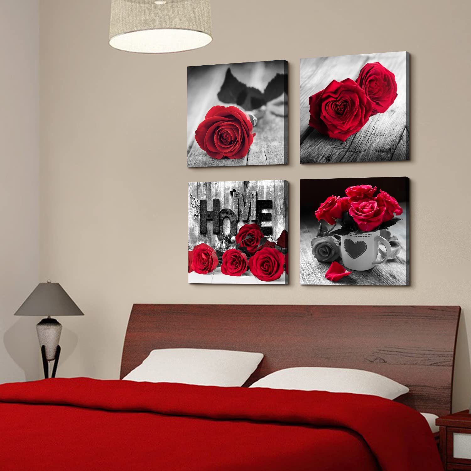 Red Rose Posters For Living Room Red And Black Wall Art Flower Painting Bedroom Wall Decor Romantic Floral Canvas Painting Bathr