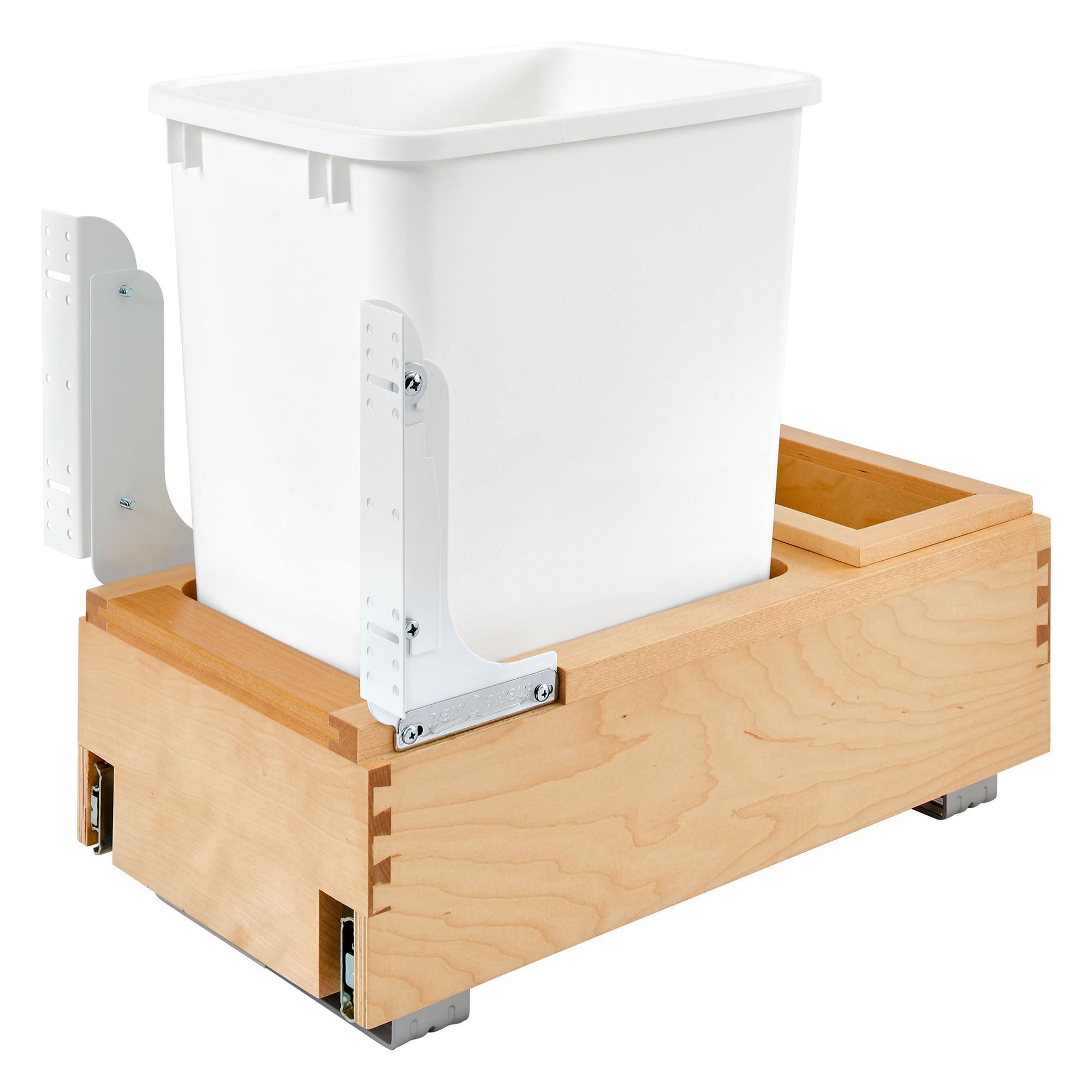 Rev-A-Shelf Single 35 Qt Wood Bottom Mount Pullout Under Cabinet Trash Can Waste Container with Full Extension Ball Bearings, Ma