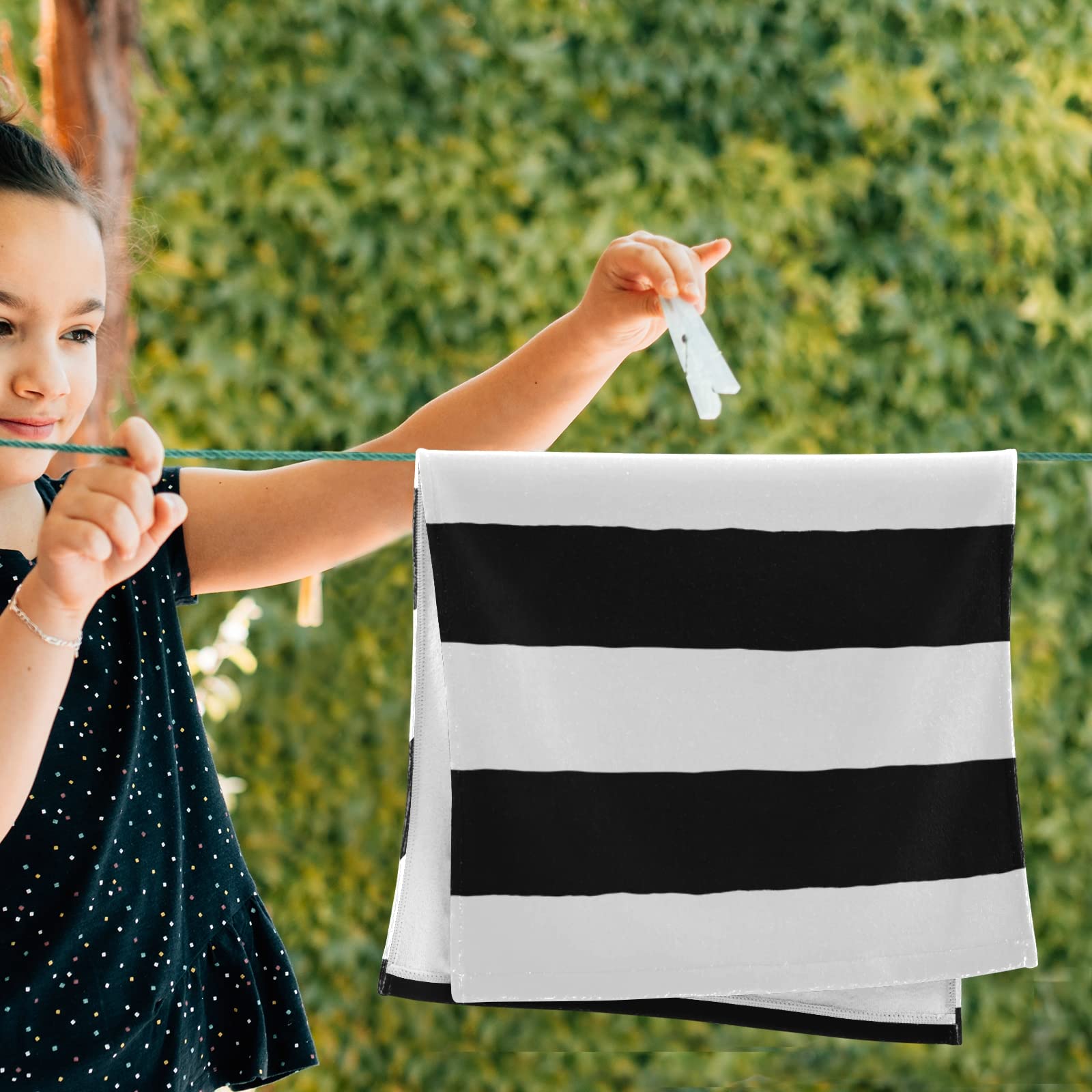 Black White Stripe Face Towel Set Of 2, Hand Towel Dish Towels Beach Towels Bath Kitchen Decor Set, 30X15