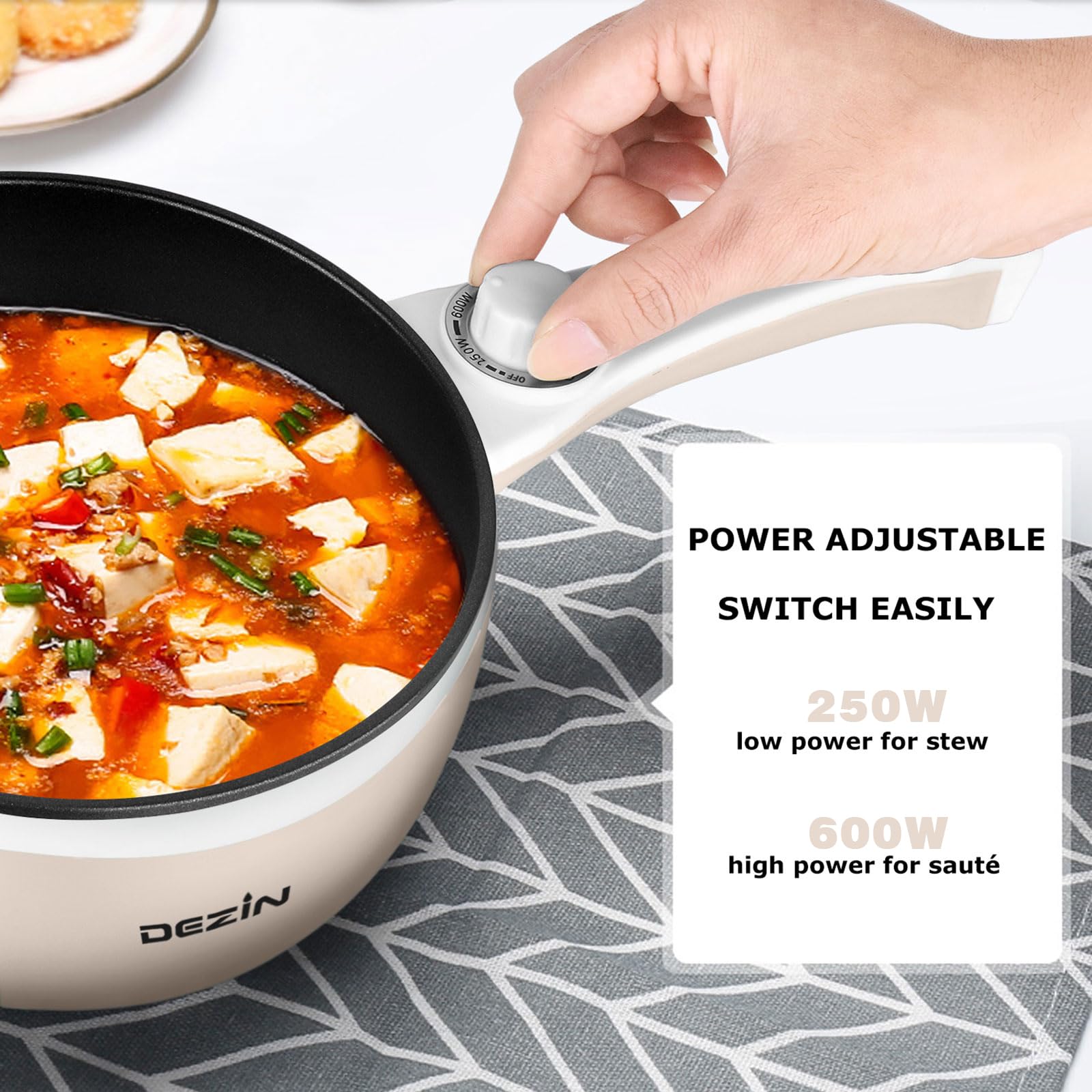 Dezin Hot Pot Electric Upgraded, Non-Stick Saut   Pan, Rapid Noodles Electric Pot, 1.5L Mini Portable Hot Pot For Steak, Egg, Fr