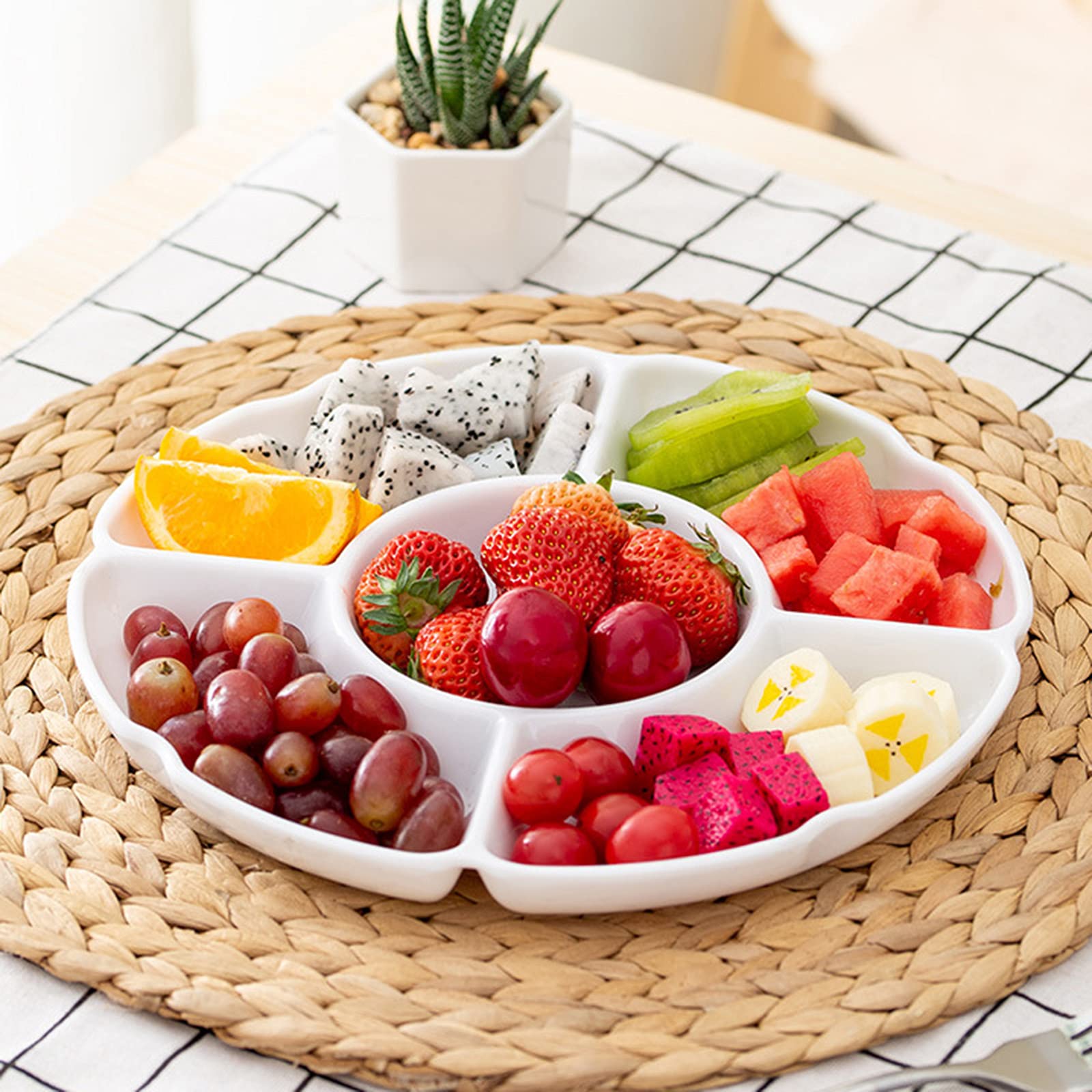 Set Of 2Pcs 10 Inch Melamine Serving Tray With 5 Compartments, Divided Serving Platter For Appetizer, Snack, Veggie, Fruits (Whi