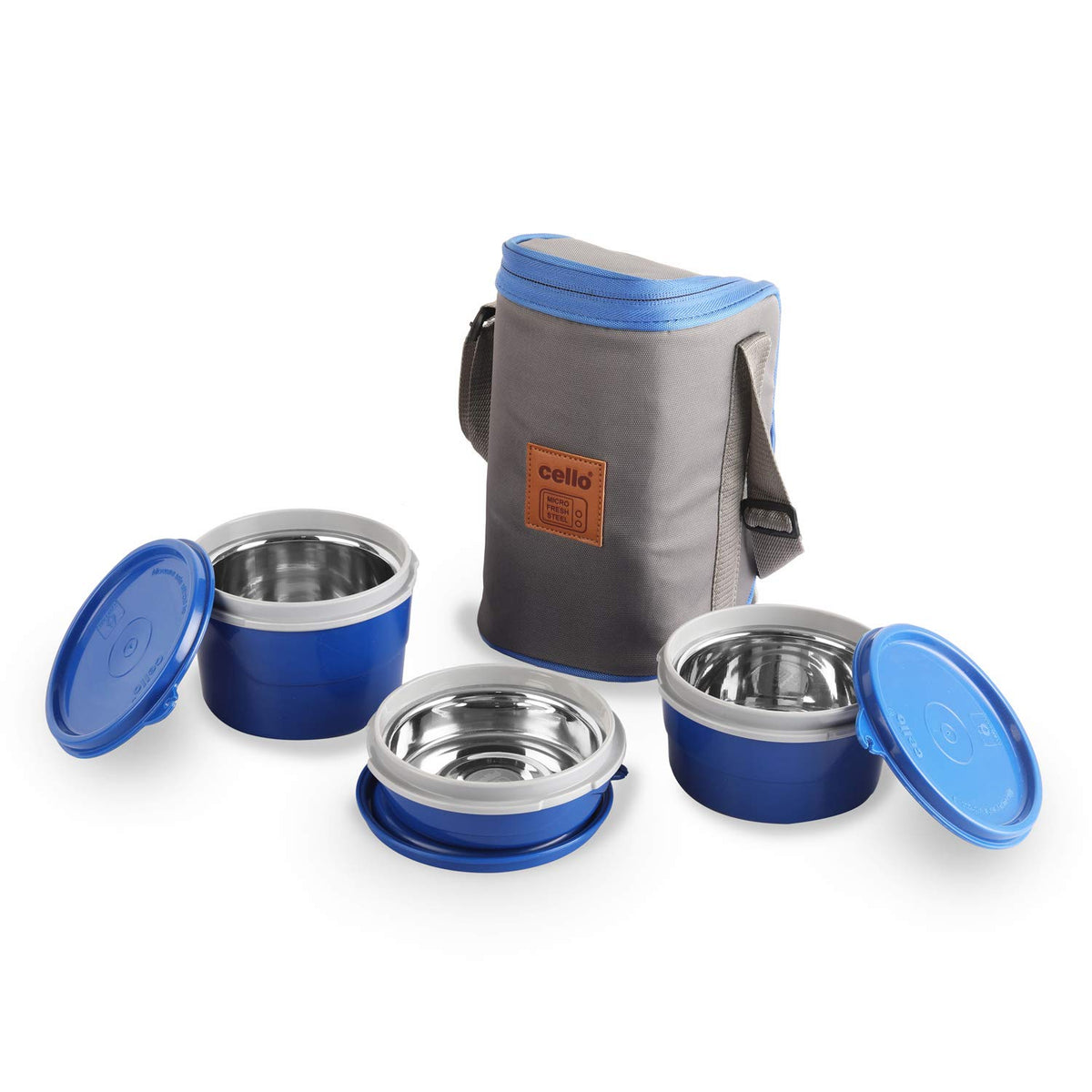 Cello Maxfresh Hot Wave 3 Container Exclusive Lunch Box With Bag,Blue