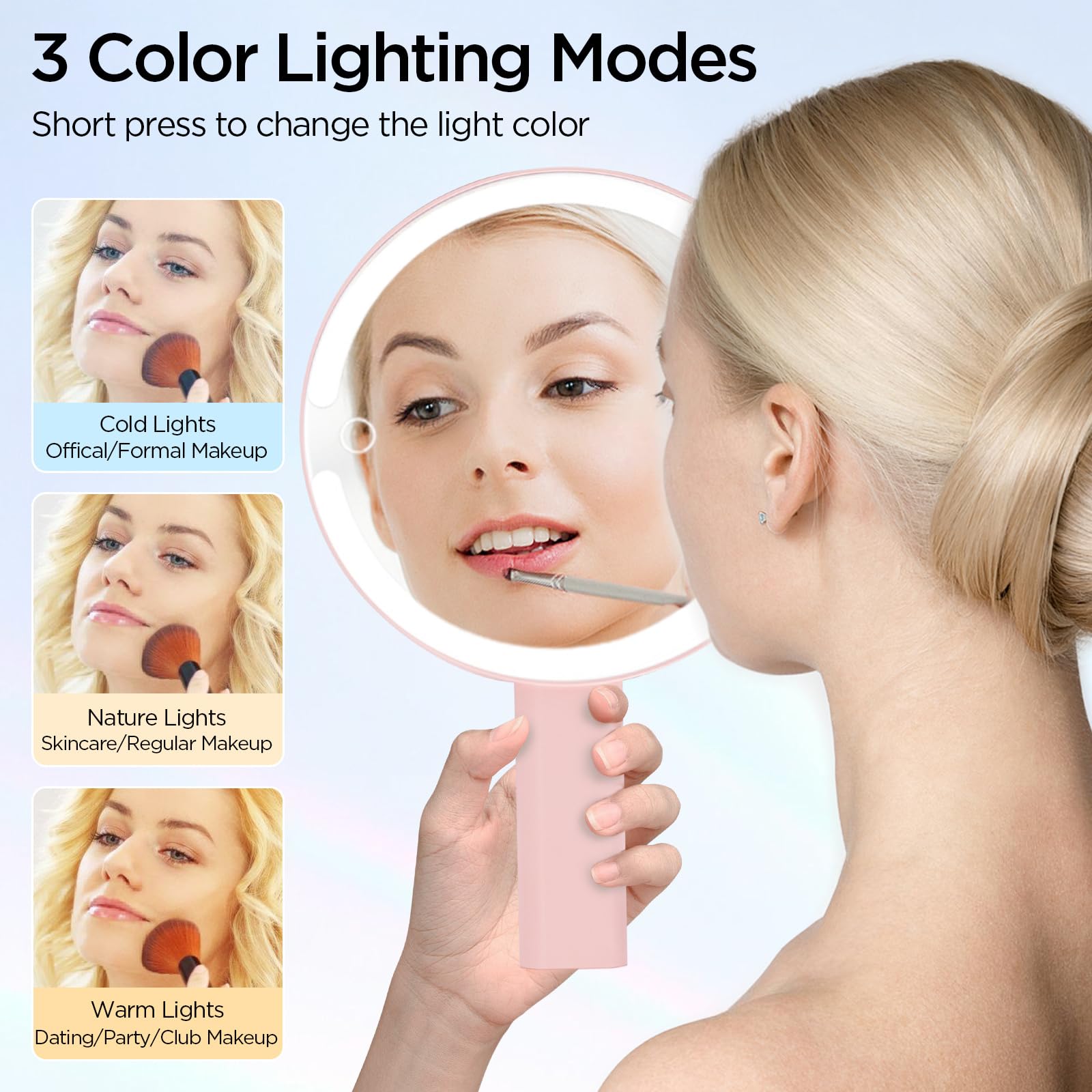 SANYCASA Lighted Makeup Mirror with Magnification, Makeup Mirror with Lights and Adjustable Brightness, Travel Portable Magnifyi