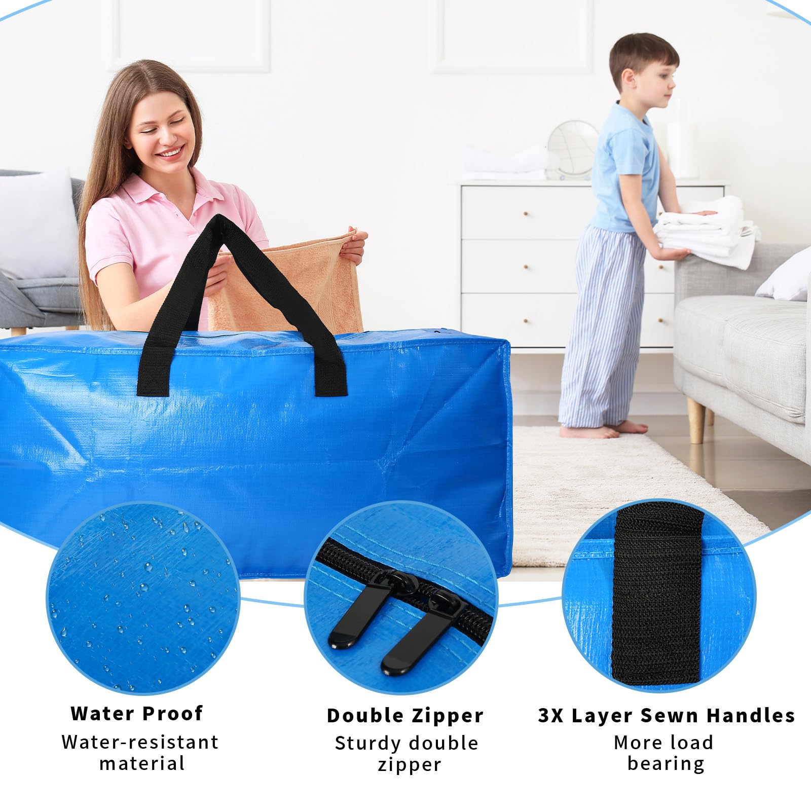 2 Pack Heavy Duty Extra Large Moving Bags Storage Tote - Strong Handles& Backpack Straps - Space Saving Storage Bags Alternative