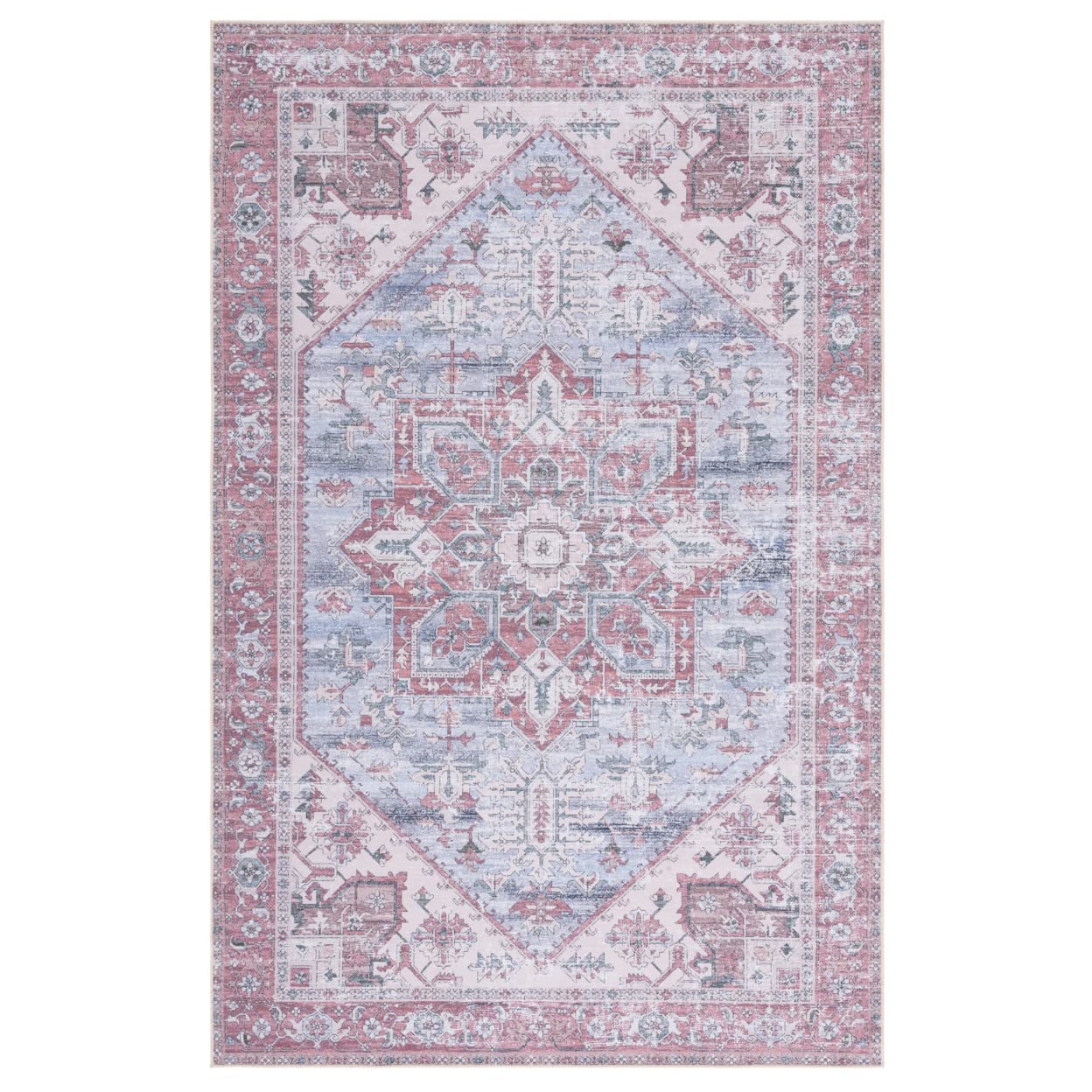 SAFAVIEH Tucson Collection Area Rug - 8 x 10, Grey Blue & Rust, Persian Design, Non-Shedding Machine Washable & Slip Resistant